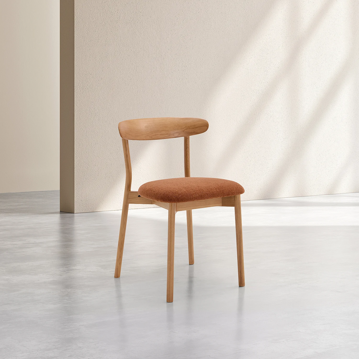 Lot de 2 chaises en tissu texturé et chêne massif - Terracotta - 6