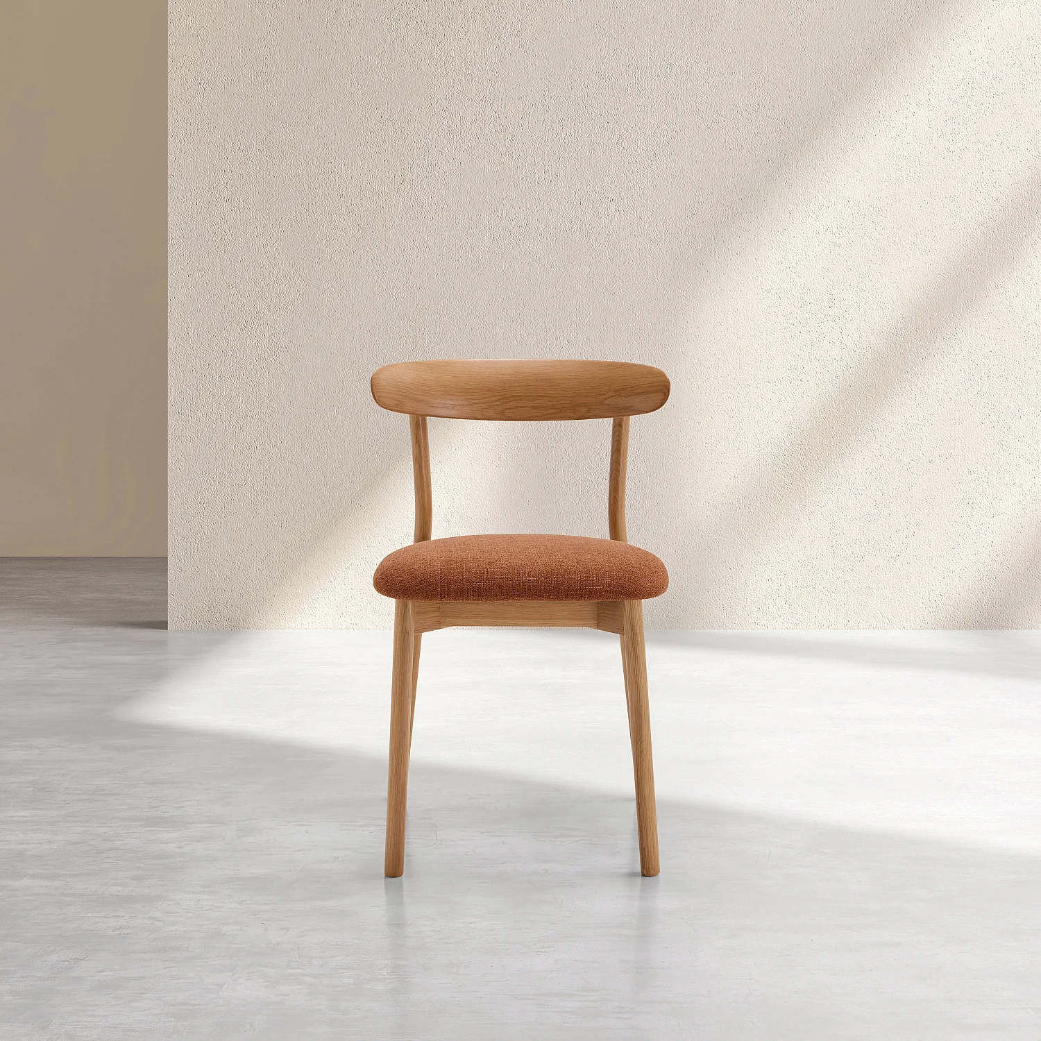 Lot de 2 chaises en tissu texturé et chêne massif - Terracotta - 3