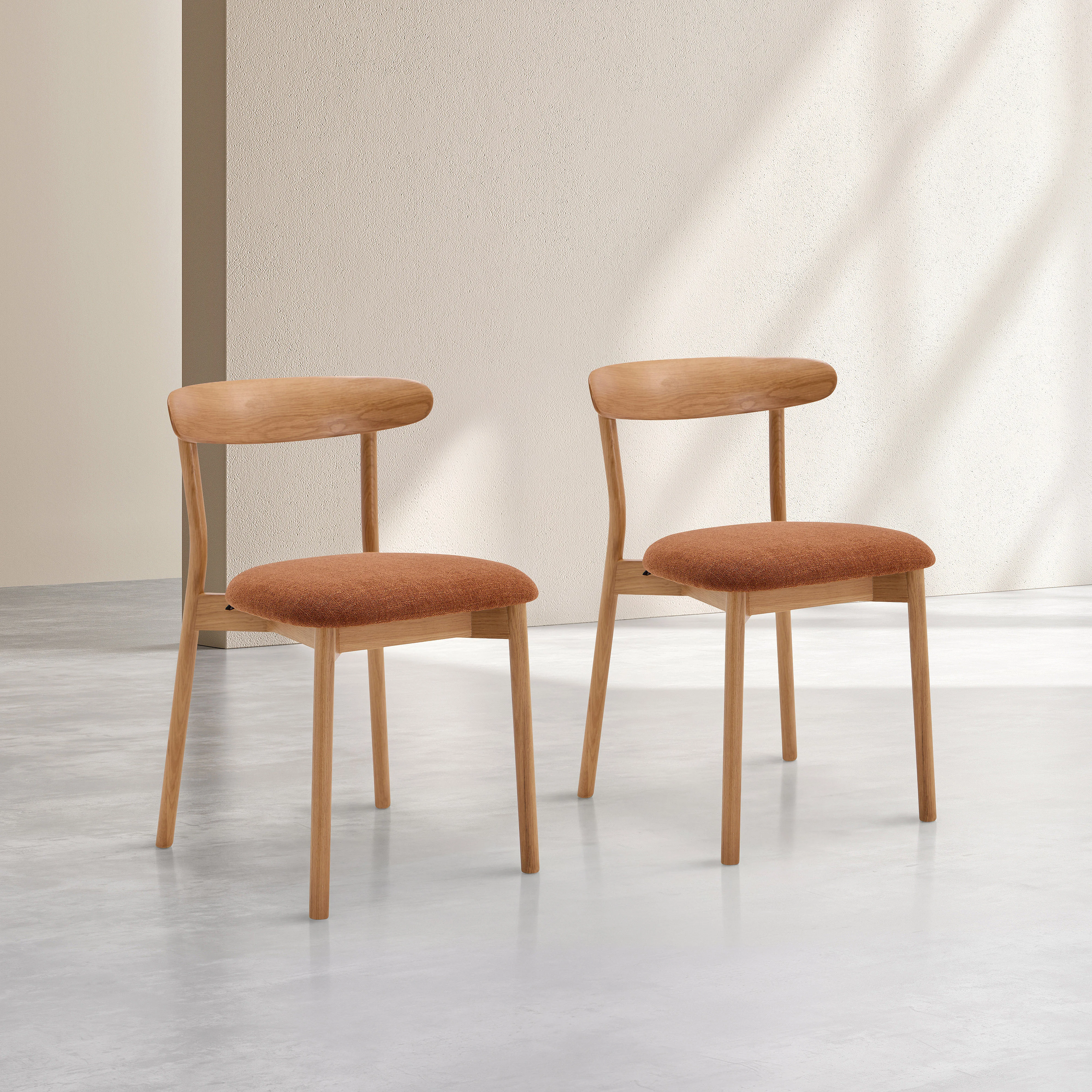 Hayden - Lot de 2 chaises en tissu texturé et chêne massif - Terracotta