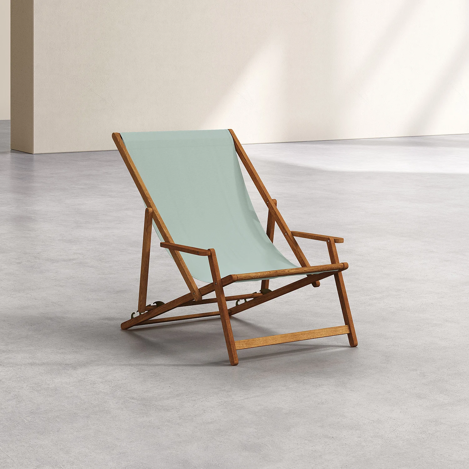 Chilienne avec accoudoirs en chêne et toile en coton - Vert céladon - 2