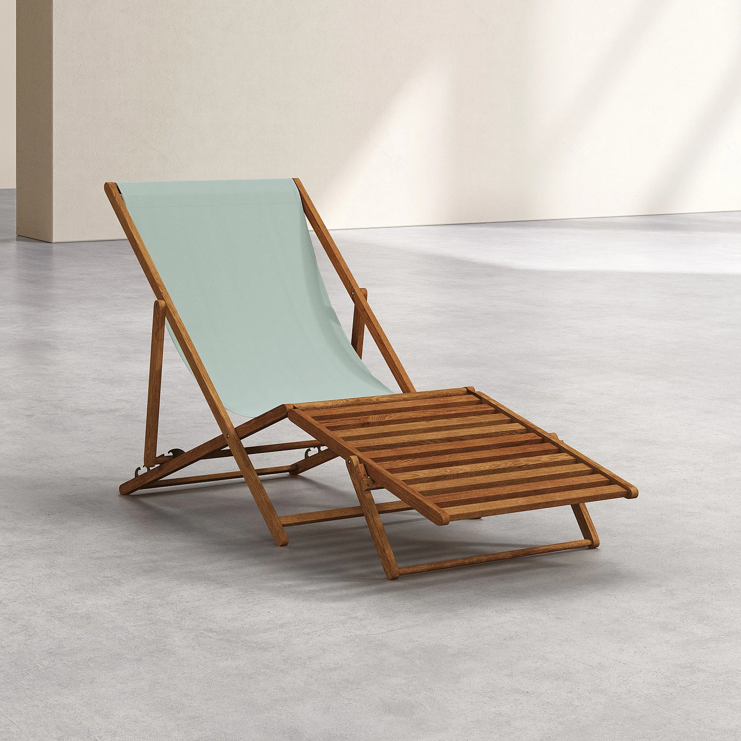 Chilienne en chêne et toile en coton avec repose-pieds - Vert céladon - 2