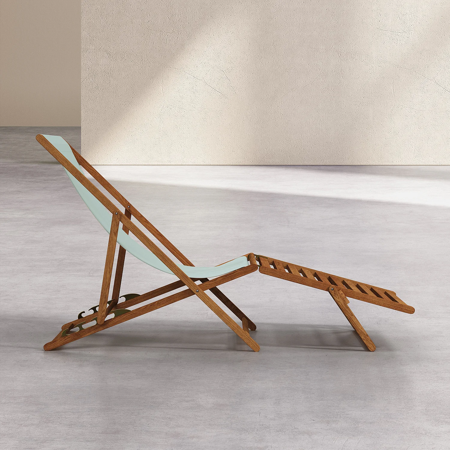 Chilienne en chêne et toile en coton avec repose-pieds - Vert céladon - 6