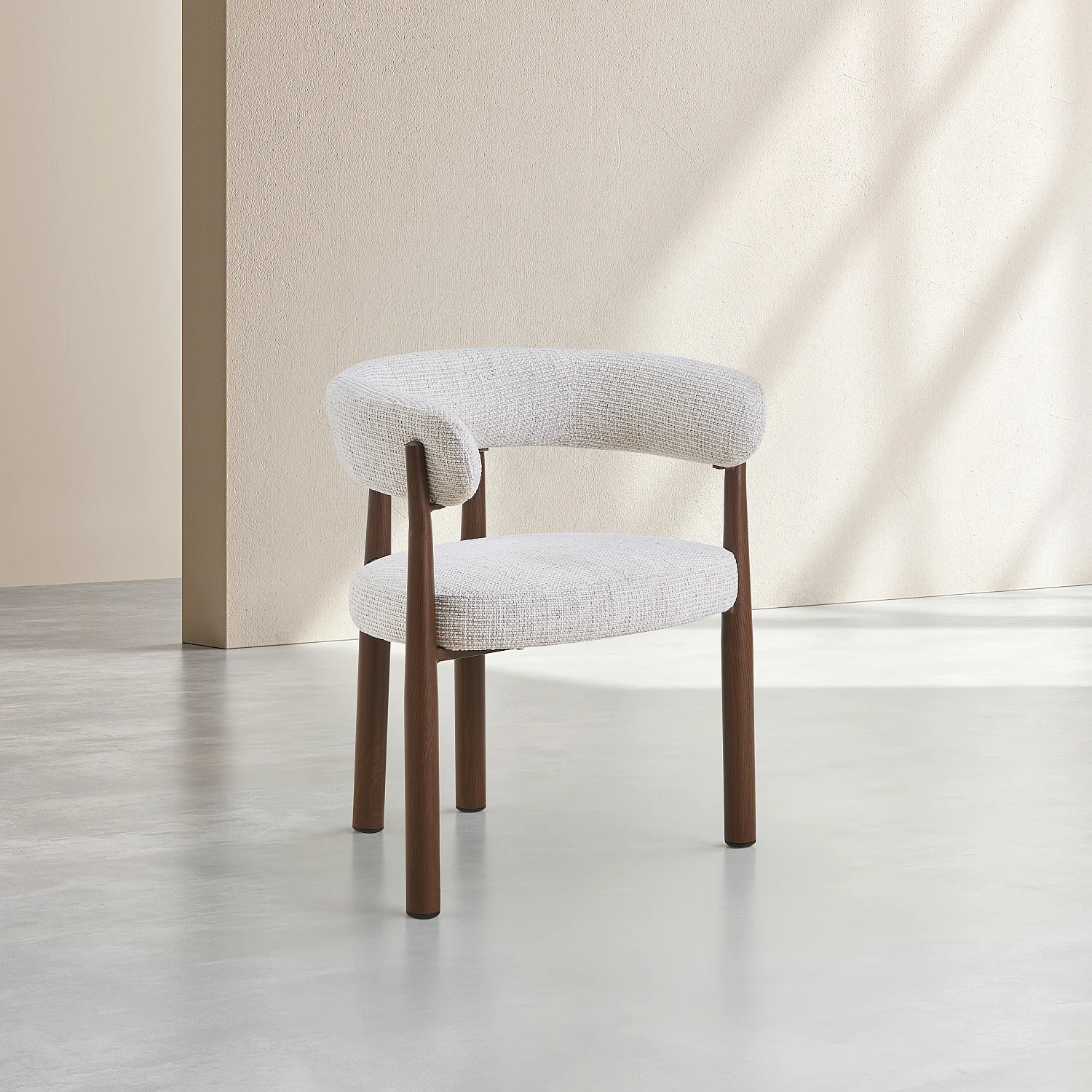 Lot de 2 chaises en tissu et métal finition noyer avec accoudoirs - Blanc cassé - 2