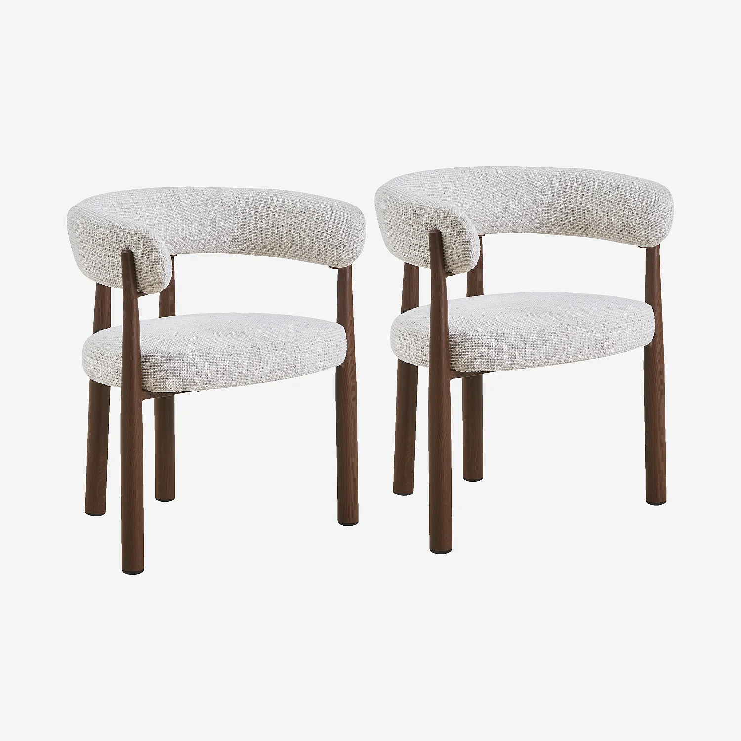 Lot de 2 chaises en tissu et métal finition noyer avec accoudoirs - Blanc cassé - 1