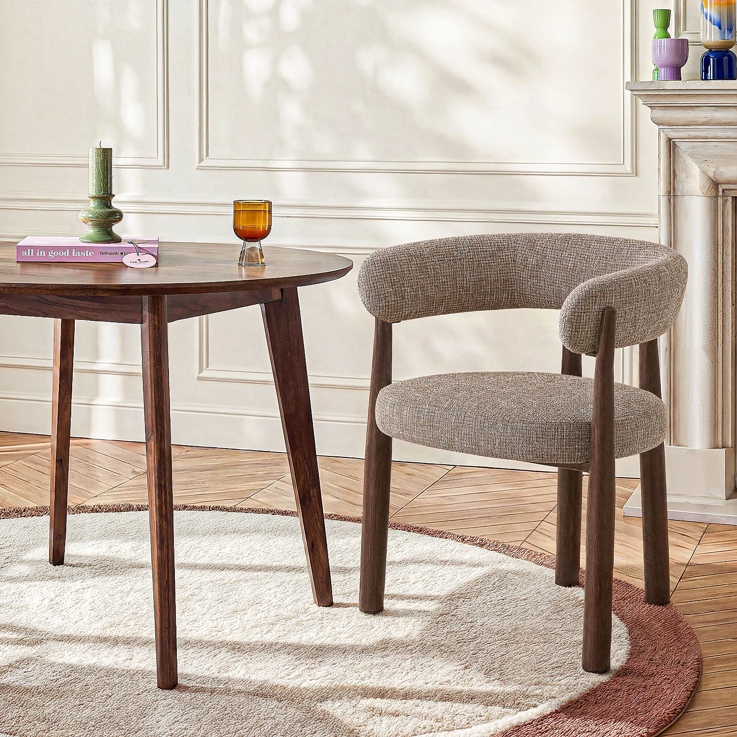Lot de 2 chaises en tissu et métal finition noyer avec accoudoirs - Taupe - 1
