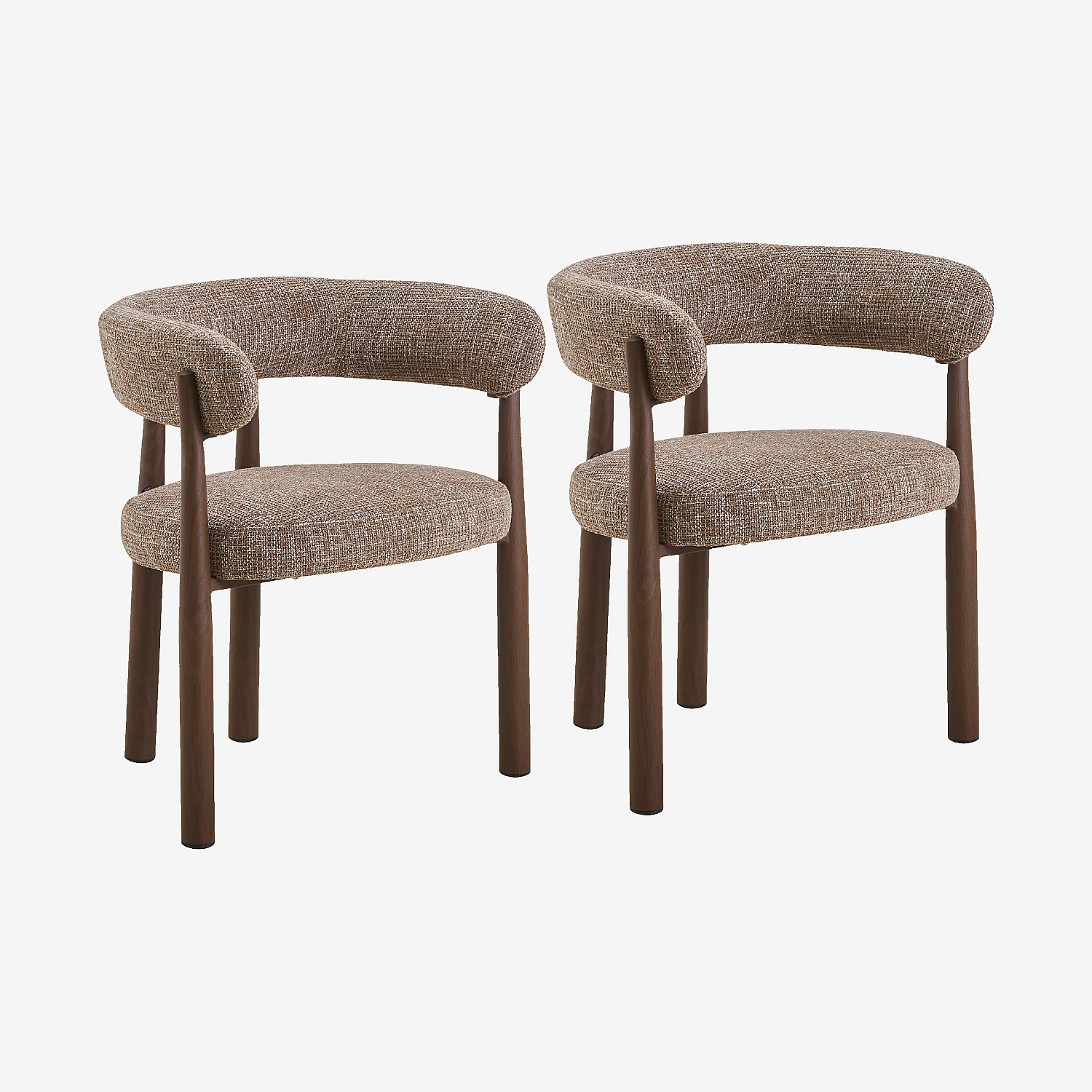 Lot de 2 chaises en tissu et métal finition noyer avec accoudoirs - Taupe - 1
