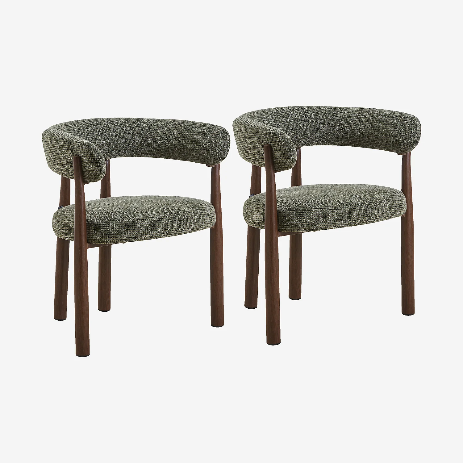 Lot de 2 chaises en tissu et métal finition noyer avec accoudoirs - Vert sapin - 1