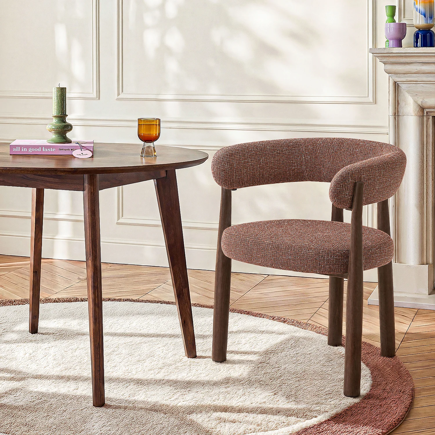 Lot de 2 chaises en tissu et métal finition noyer avec accoudoirs - Terracotta - 1