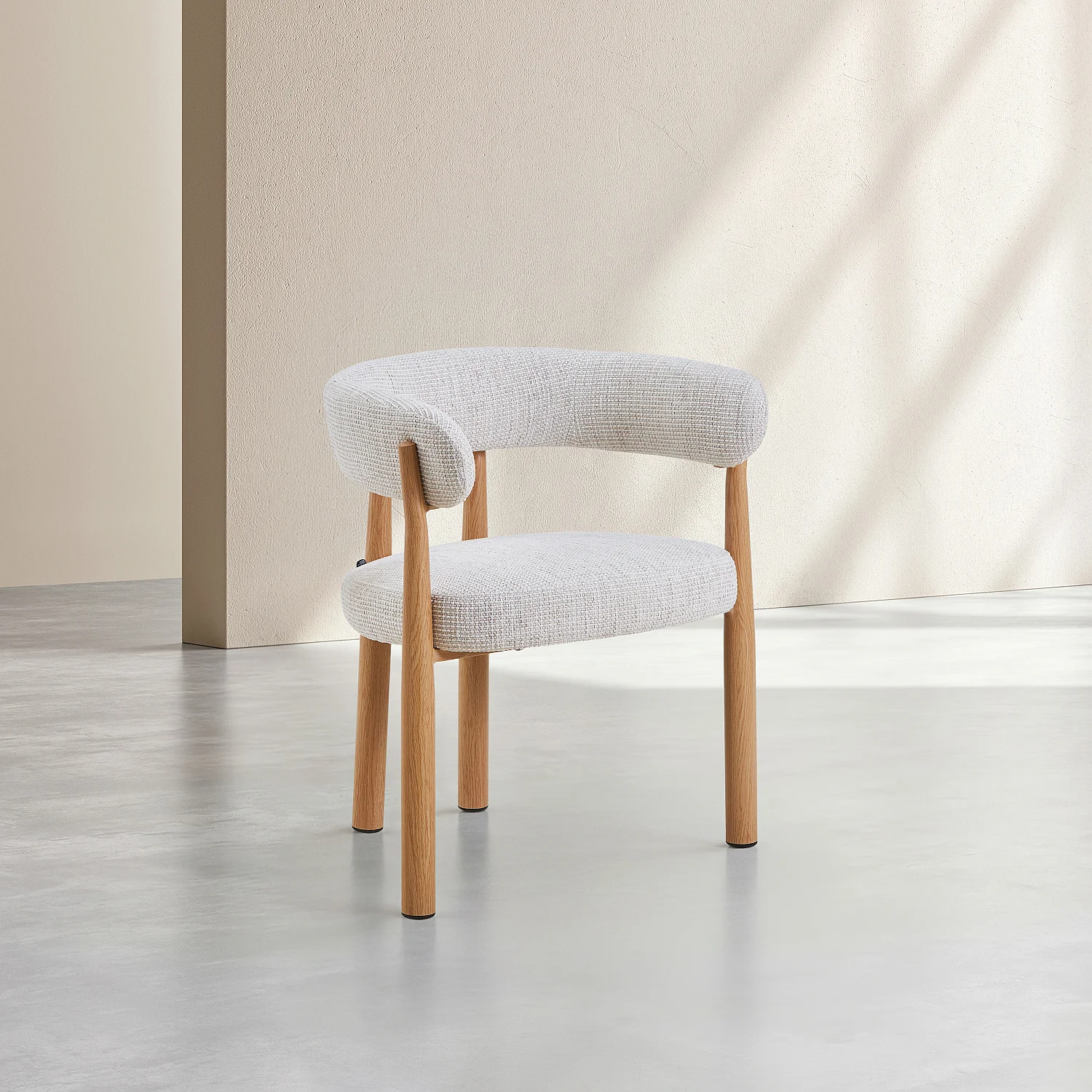 Set di 2 sedie in tessuto e metallo effetto rovere con braccioli - Bianco avorio - 2