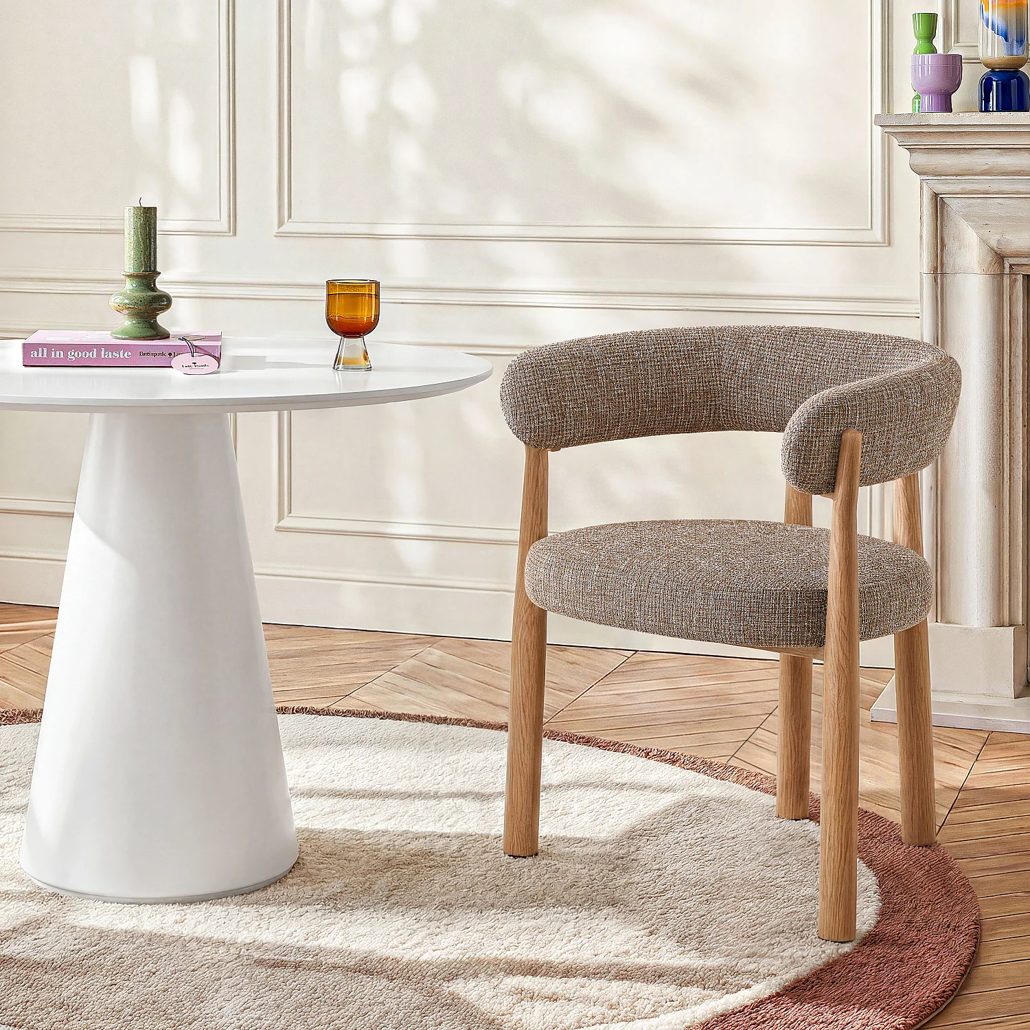 Lot de 2 chaises en tissu et métal finition chêne avec accoudoirs - Taupe - 1
