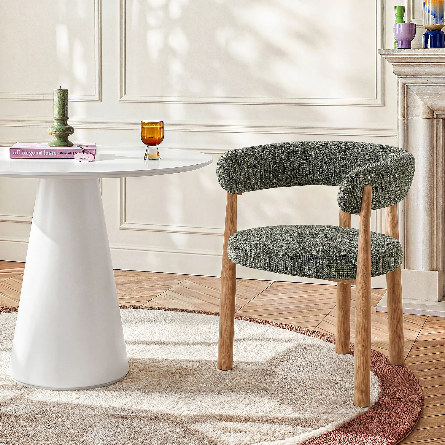 Lot de 2 chaises en tissu et métal finition chêne avec accoudoirs - Vert sapin - 1