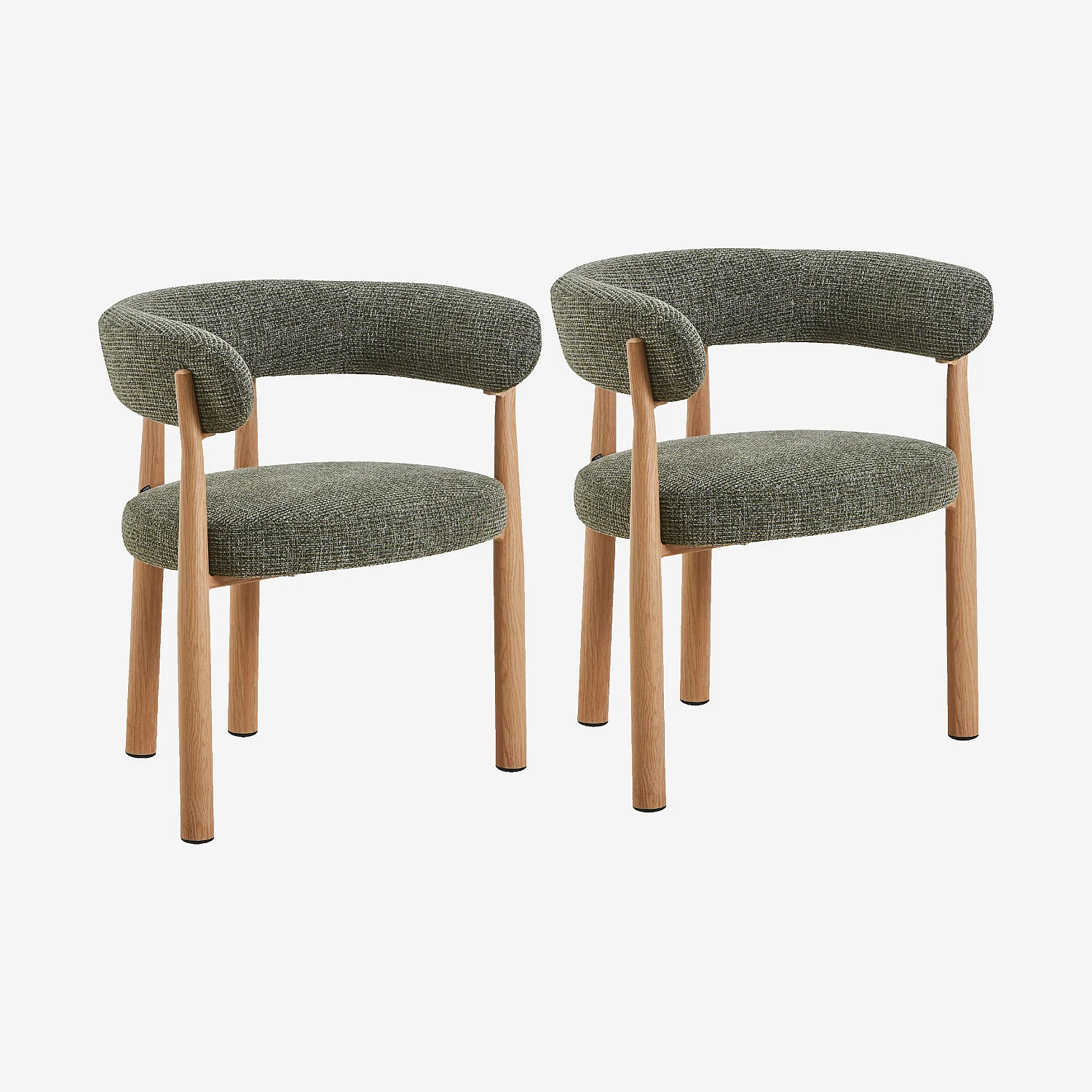 Lot de 2 chaises en tissu et métal finition chêne avec accoudoirs - Vert sapin - 1