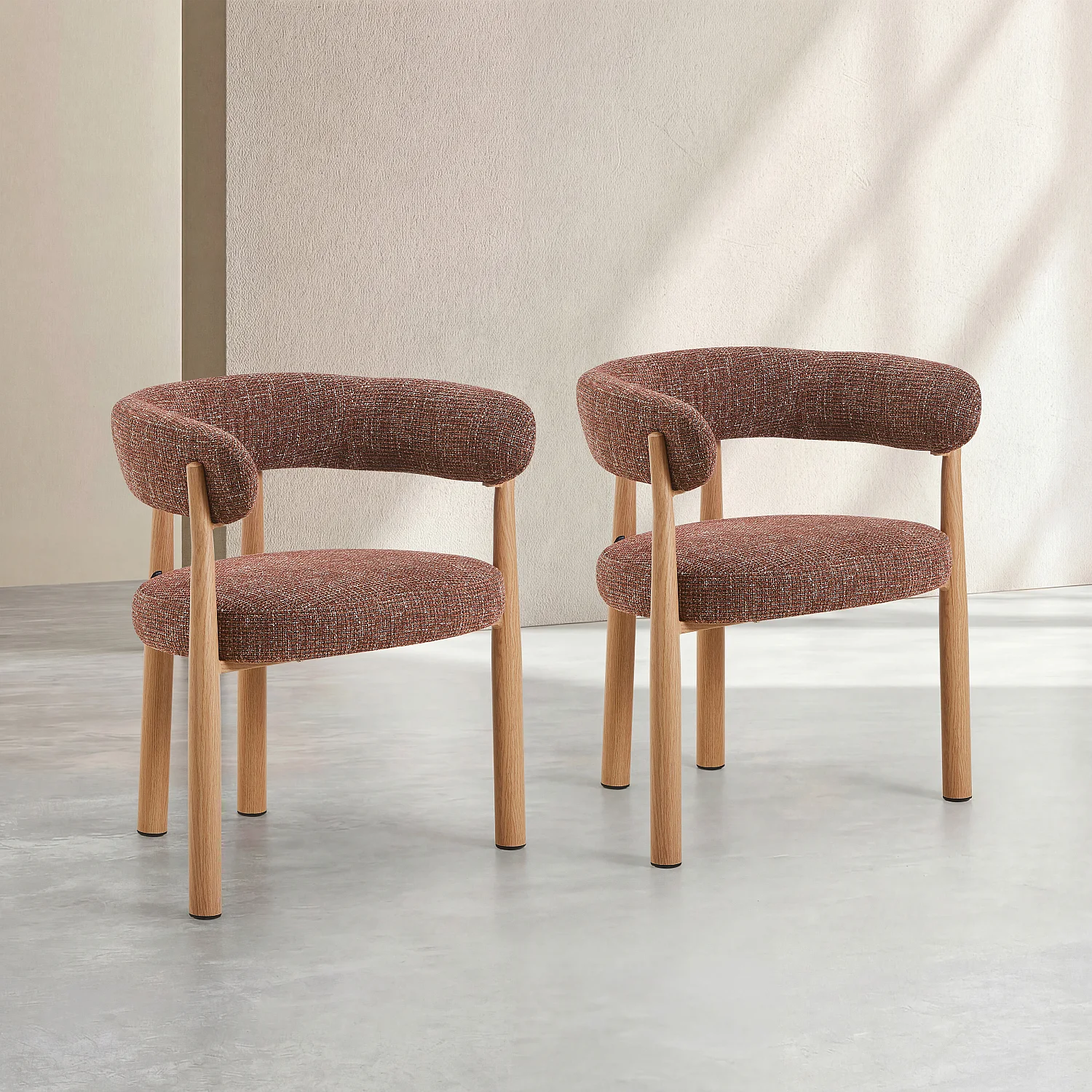 Lot de 2 chaises en tissu et métal finition chêne avec accoudoirs - Terracotta - 1