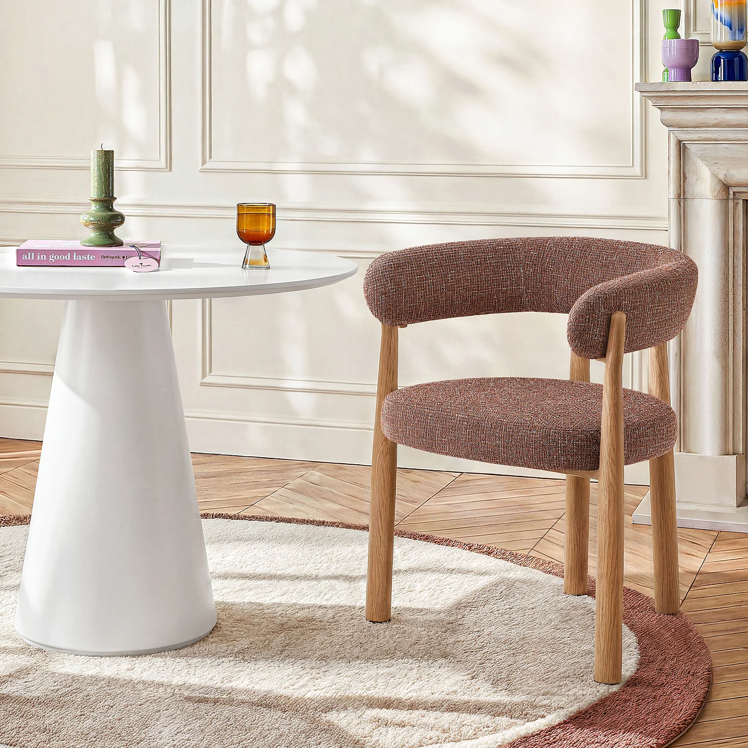 Lot de 2 chaises en tissu et métal finition chêne avec accoudoirs - Terracotta - 1