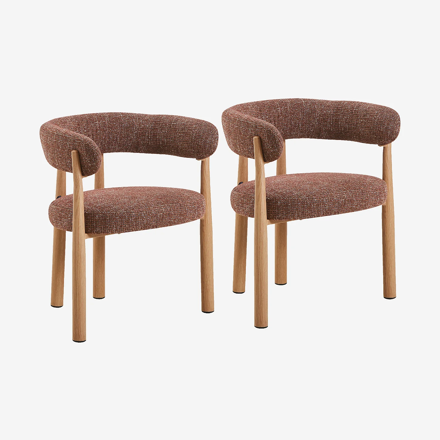 Lot de 2 chaises en tissu et métal finition chêne avec accoudoirs - Terracotta - 1