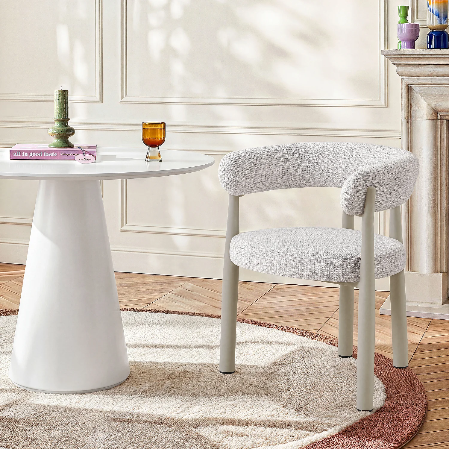 Lot de 2 chaises en tissu et métal crème avec accoudoirs - Ivoire - 1
