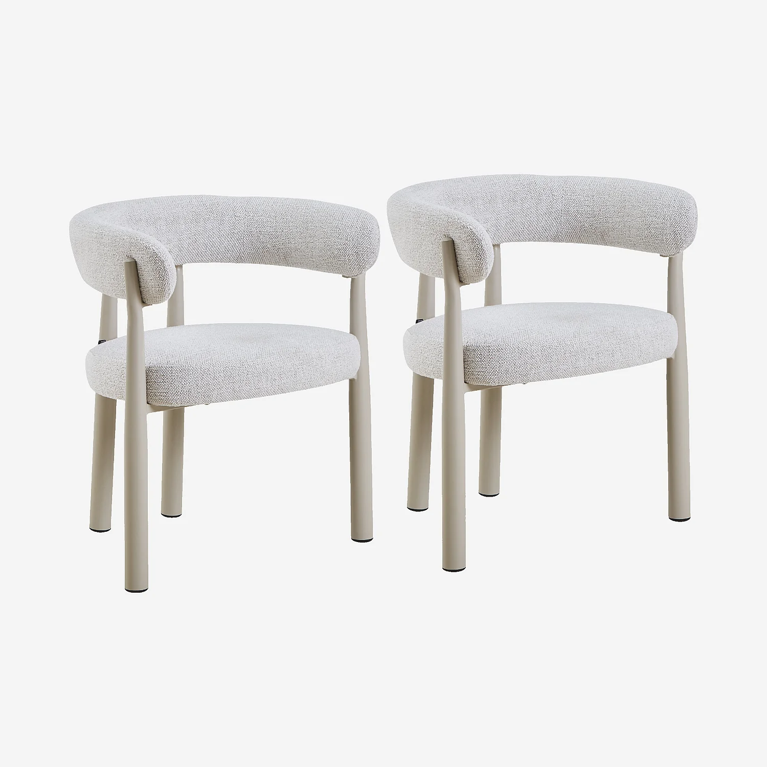 Lot de 2 chaises en tissu et métal crème avec accoudoirs - Ivoire - 1