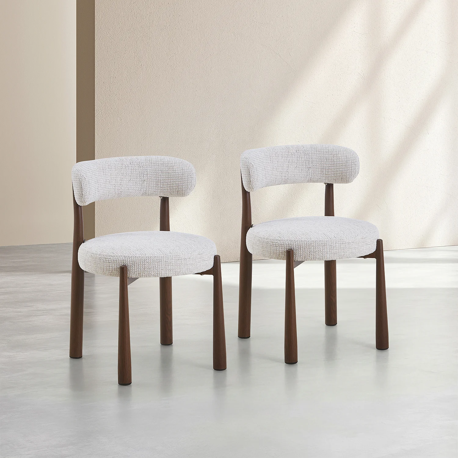 Lot de 2 chaises en tissu et métal finition noyer - Blanc cassé - 1