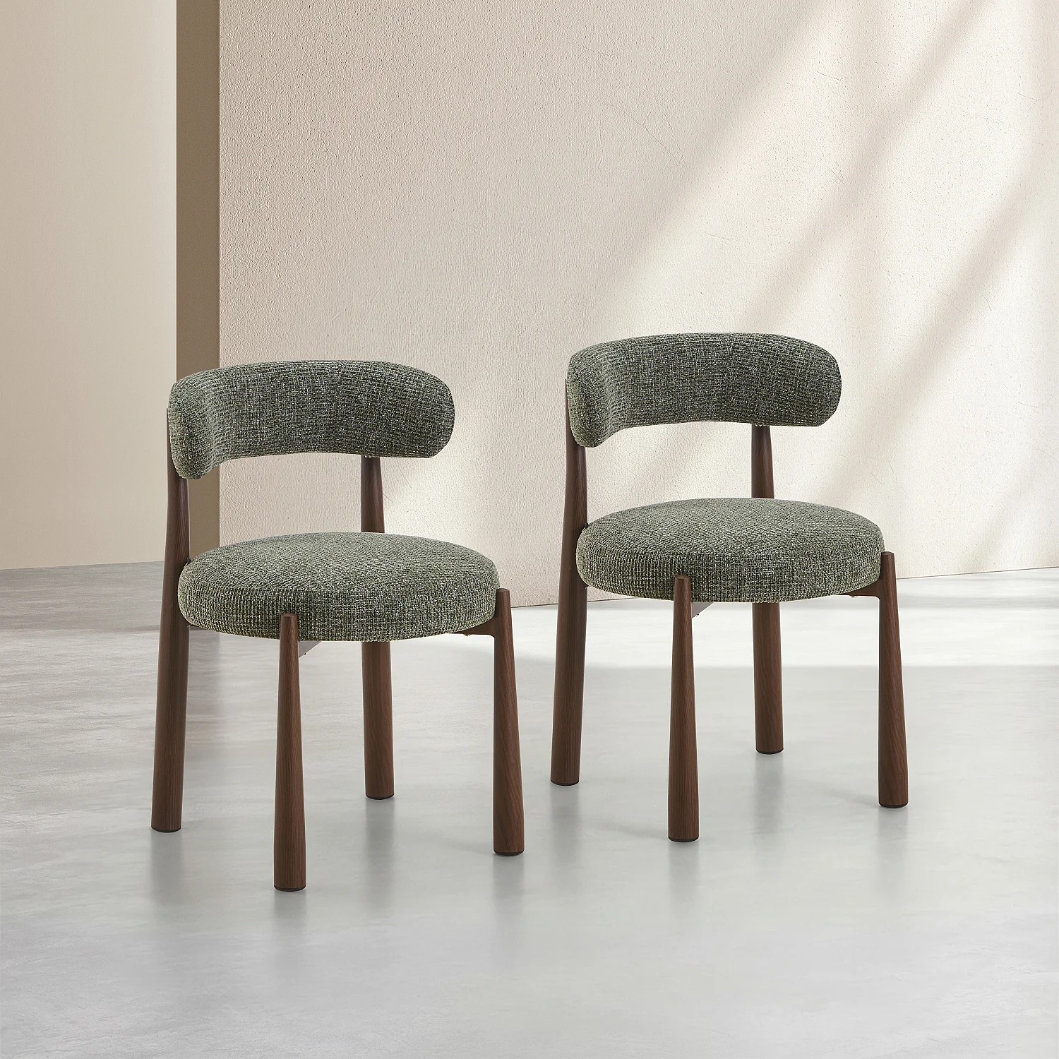 Lot de 2 chaises en tissu et métal finition noyer - Vert sapin - 1