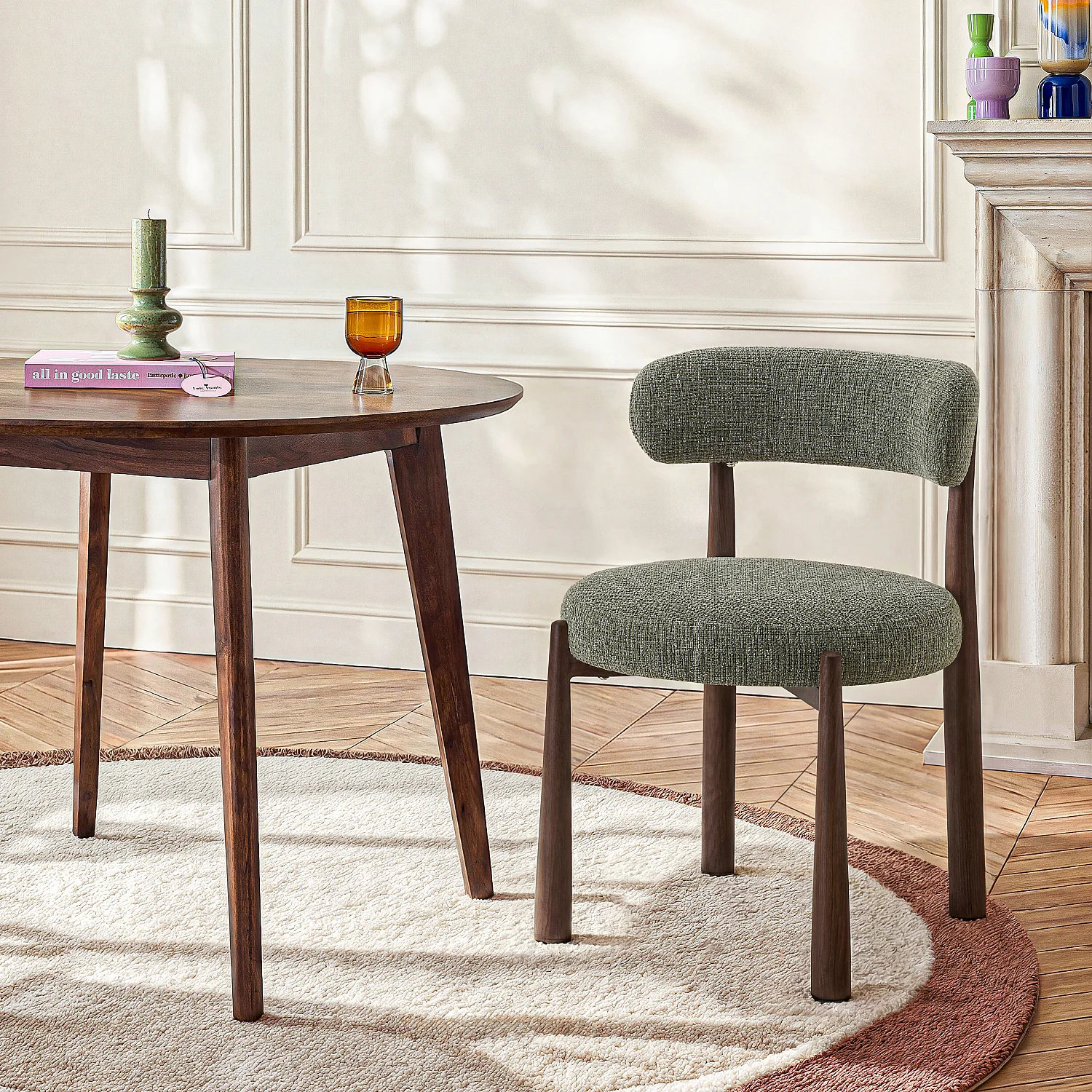 Lot de 2 chaises en tissu et métal finition noyer - Vert sapin - 1