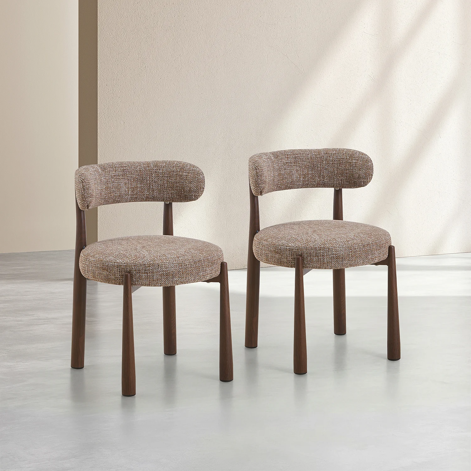 Lot de 2 chaises en tissu et métal finition noyer - Taupe - 1