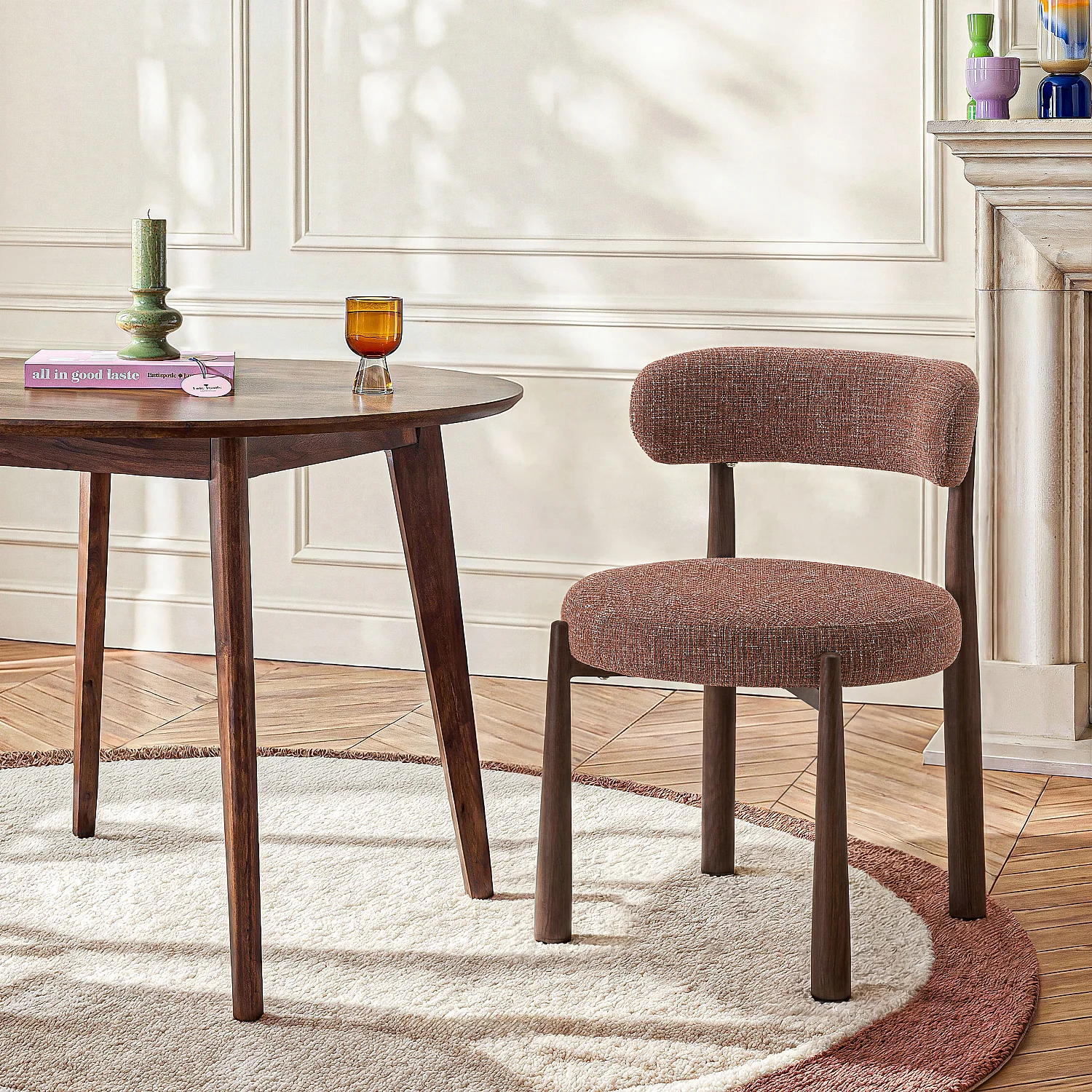 Lot de 2 chaises en tissu et métal finition noyer - Terracotta - 1