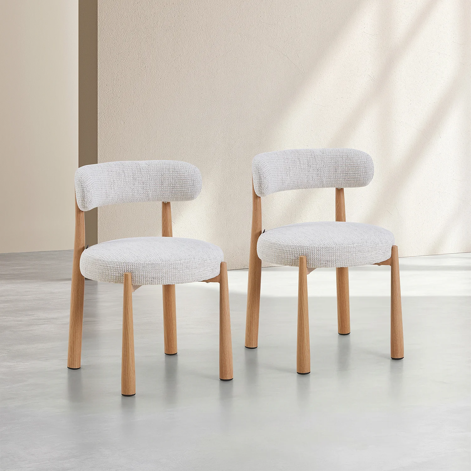 Lot de 2 chaises en tissu et métal finition chêne - Blanc cassé - 1