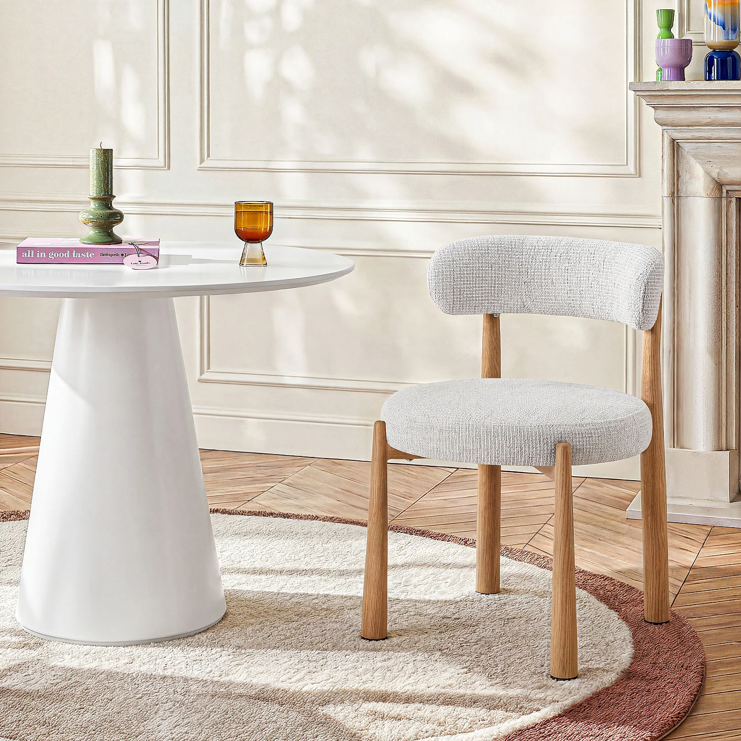 Lot de 2 chaises en tissu et métal finition chêne - Blanc cassé - 1