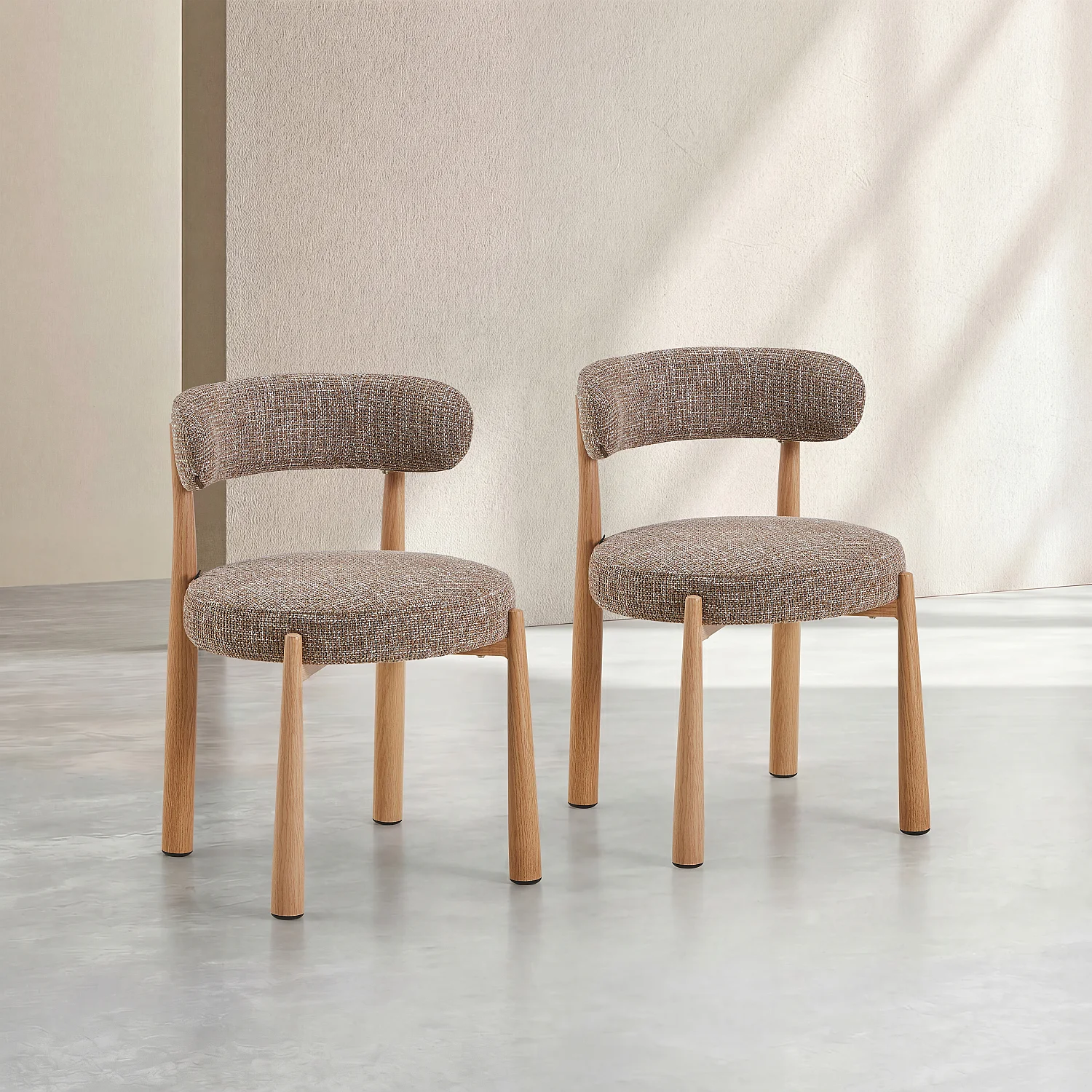 Lot de 2 chaises en tissu et métal finition chêne - Taupe - 1