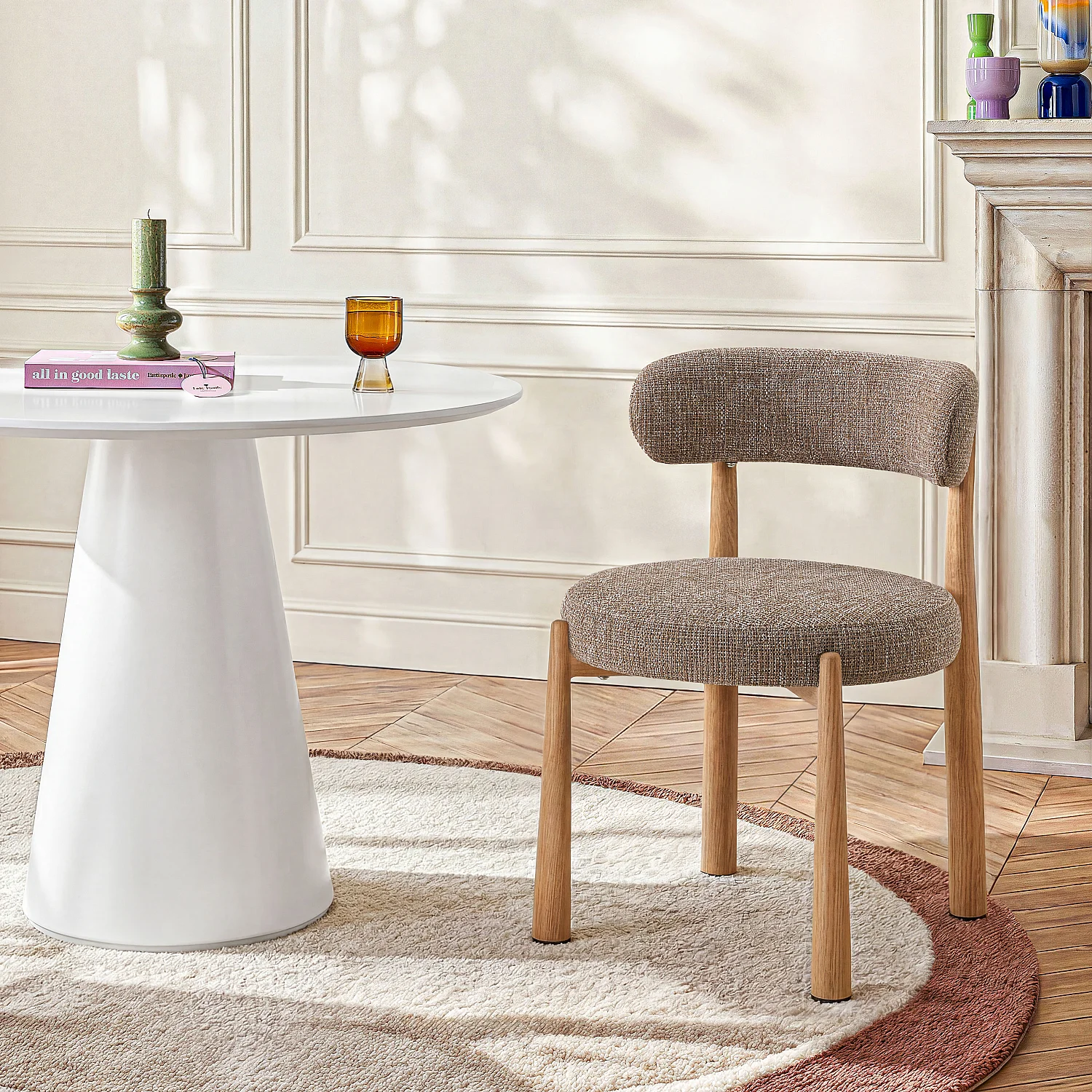 Lot de 2 chaises en tissu et métal finition chêne - Taupe - 1
