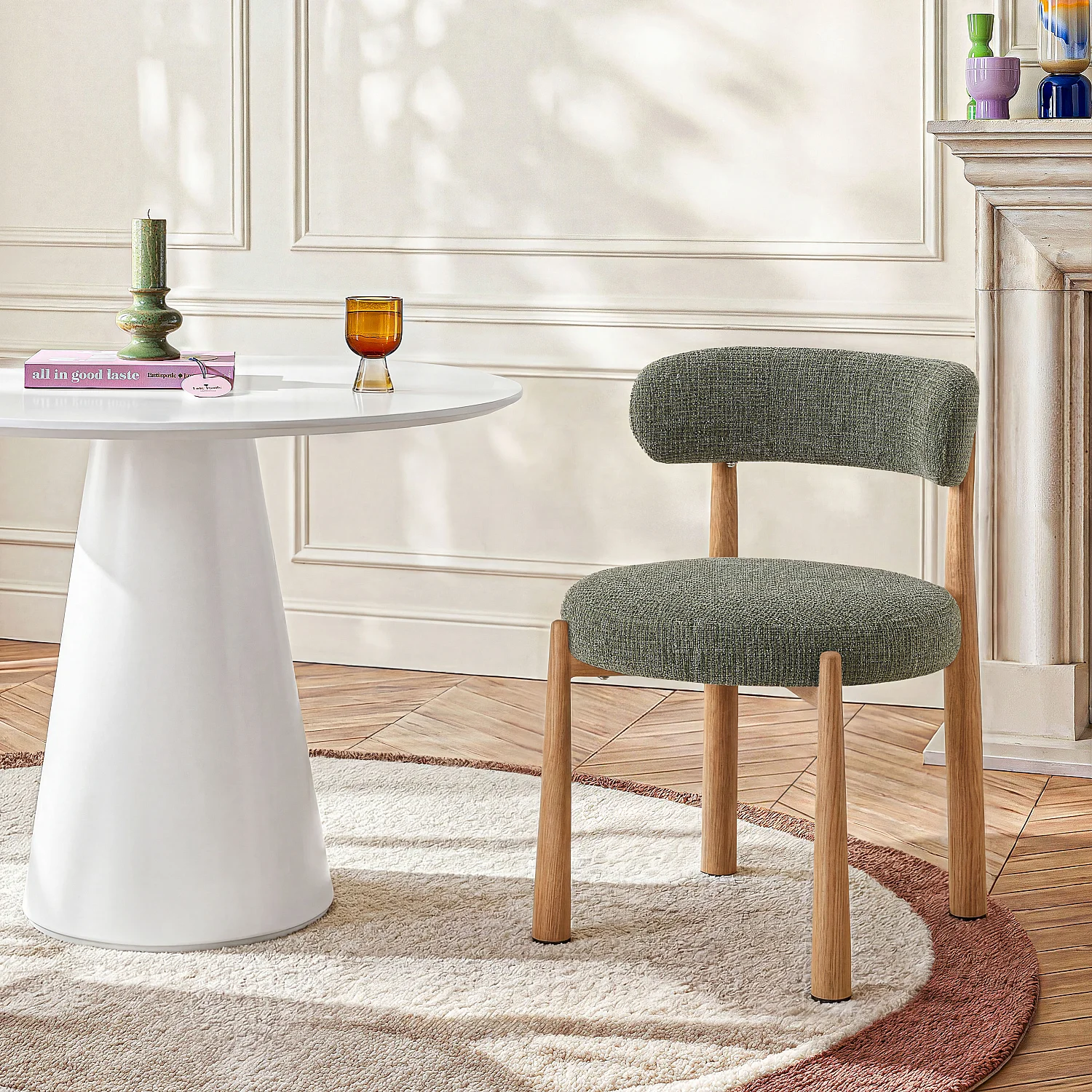 Lot de 2 chaises en tissu et métal finition chêne - Vert sapin - 1