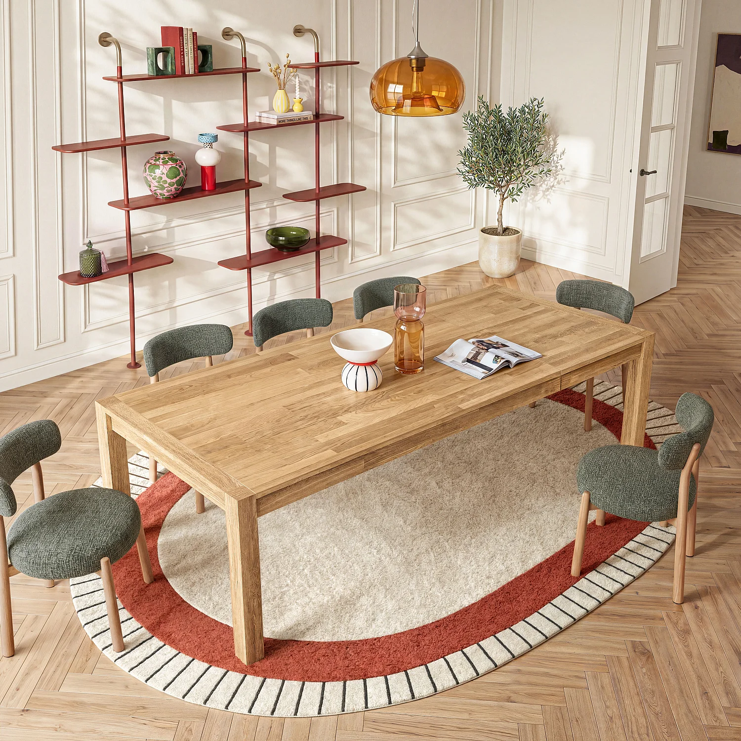 Lot de 2 chaises en tissu et métal finition chêne - Vert sapin - 6