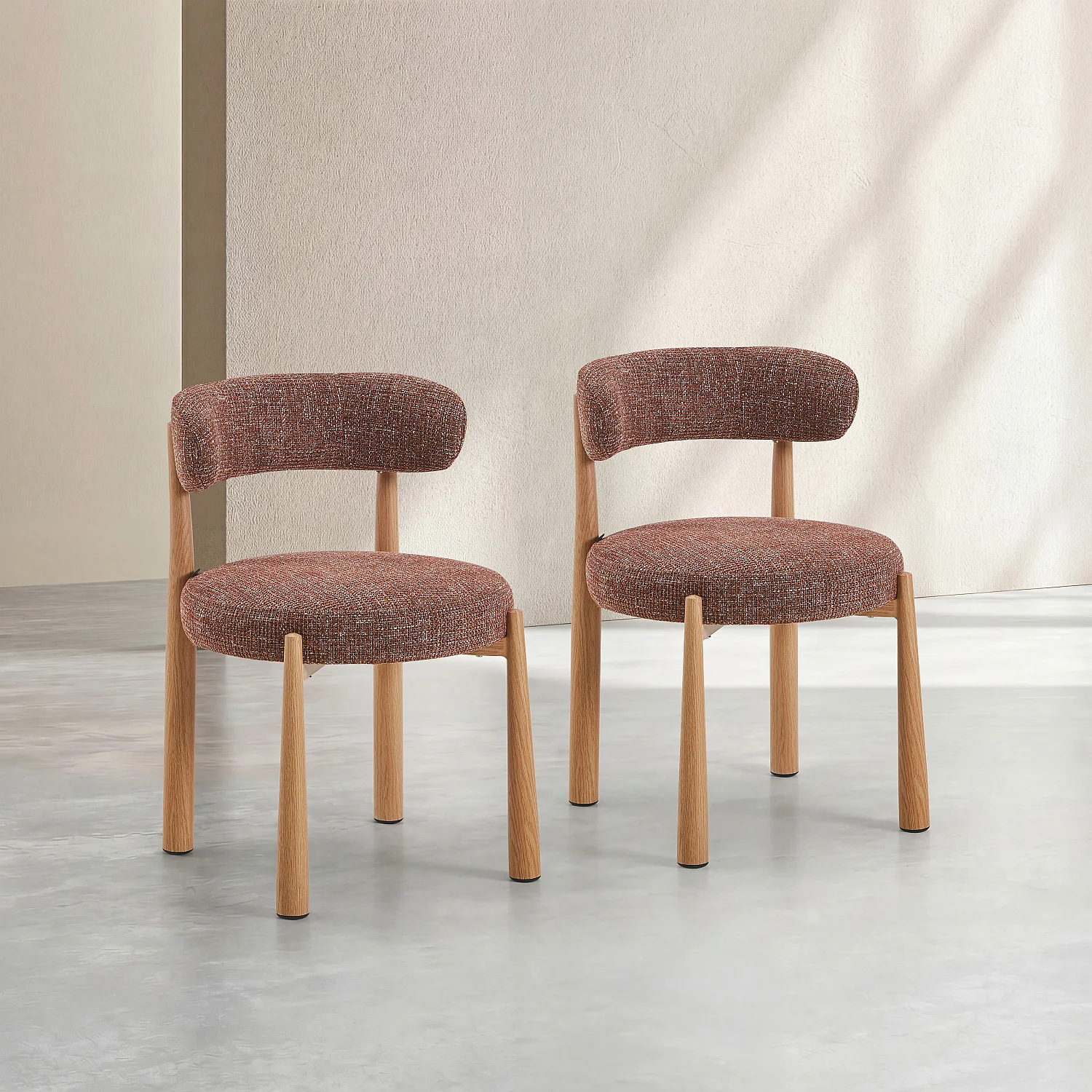 Lot de 2 chaises en tissu et métal finition chêne - Terracotta - 1