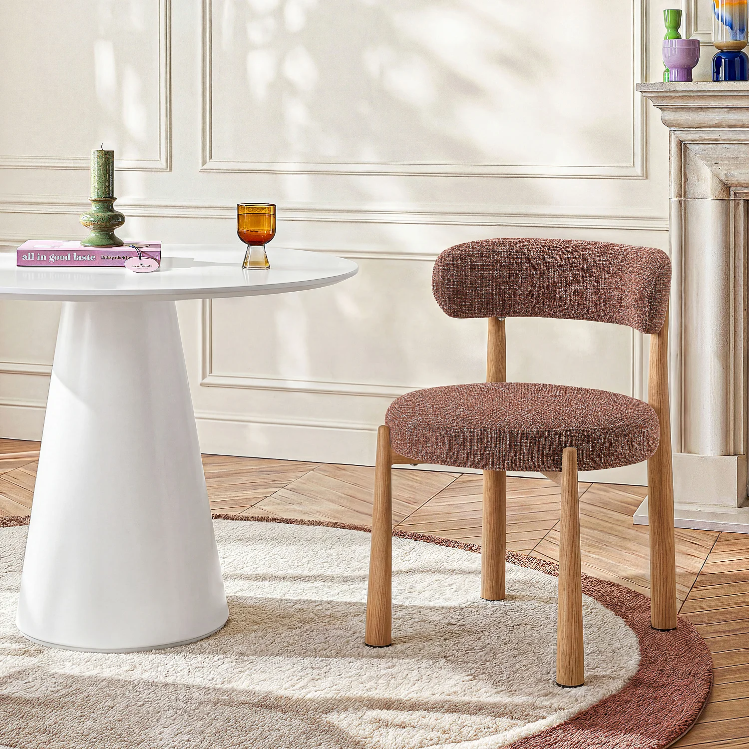 Lot de 2 chaises en tissu et métal finition chêne - Terracotta - 1