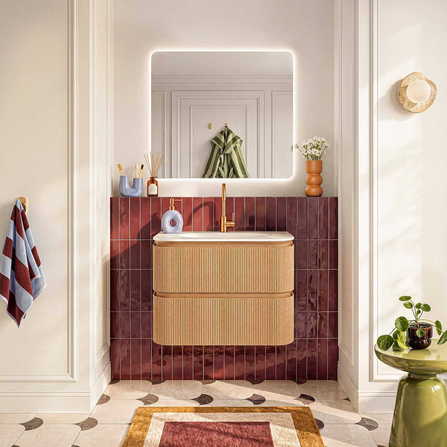 Waschbeckenunterschrank hängend mit 2 Schubladen mit Eichenfinish - 80 cm - Natur - 4