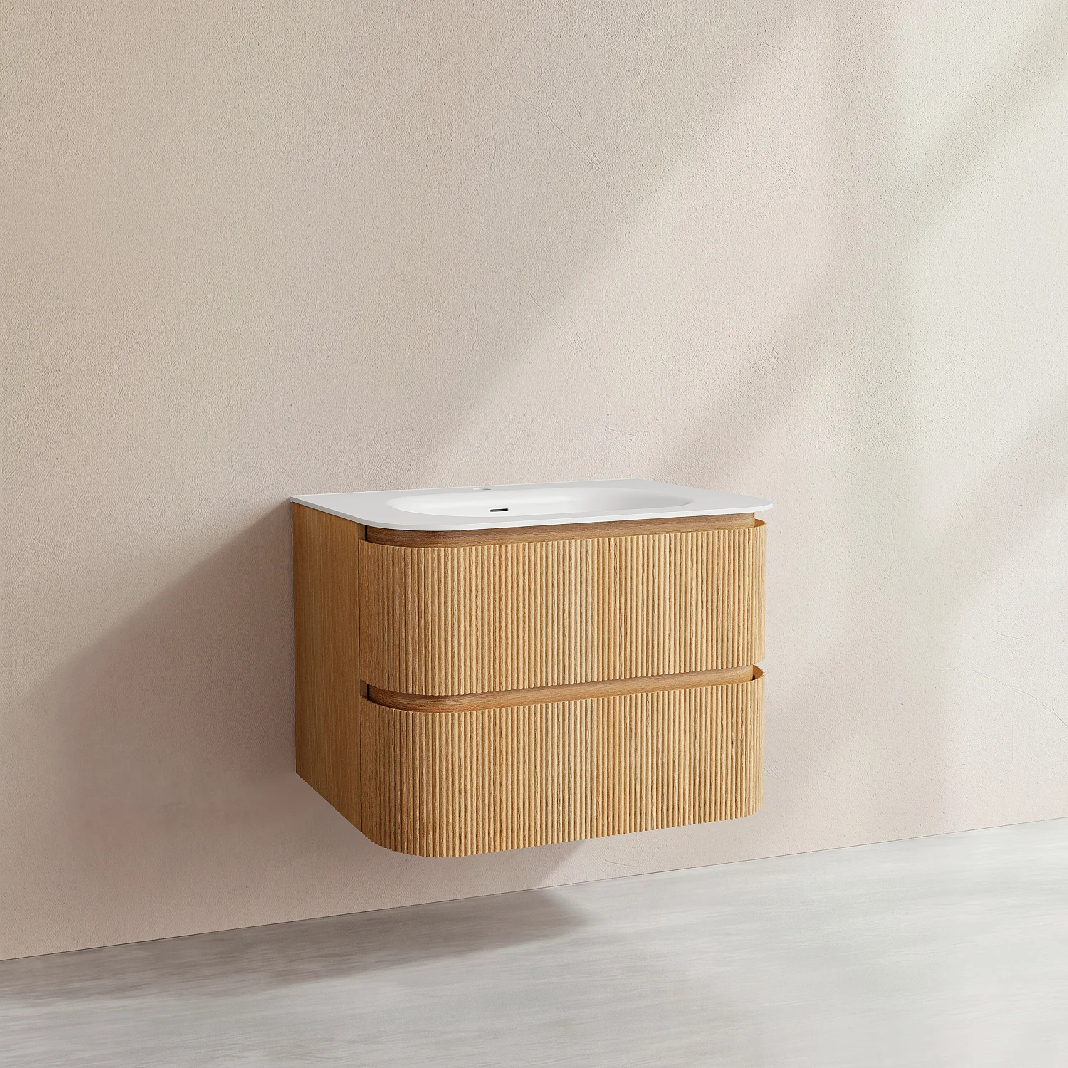 Waschbeckenunterschrank hängend mit 2 Schubladen mit Eichenfinish - 80 cm - Natur - 3