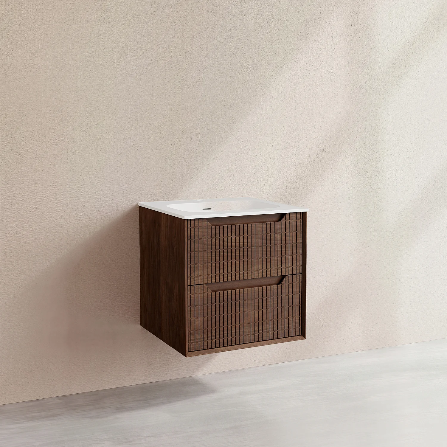 Waschbeckenunterschrank hängend mit 2 Schubladen mit Nussbaumfinish - 60 cm - Dunkelnatur - 3
