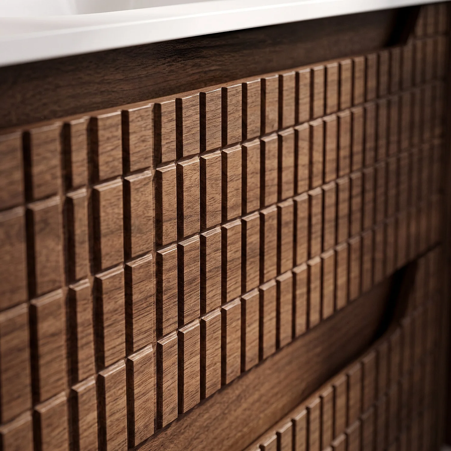 Doppelwaschbeckenunterschrank hängend mit 4 Schubladen mit Nussbaumfinish - 120 cm - Dunkelnatur - 4