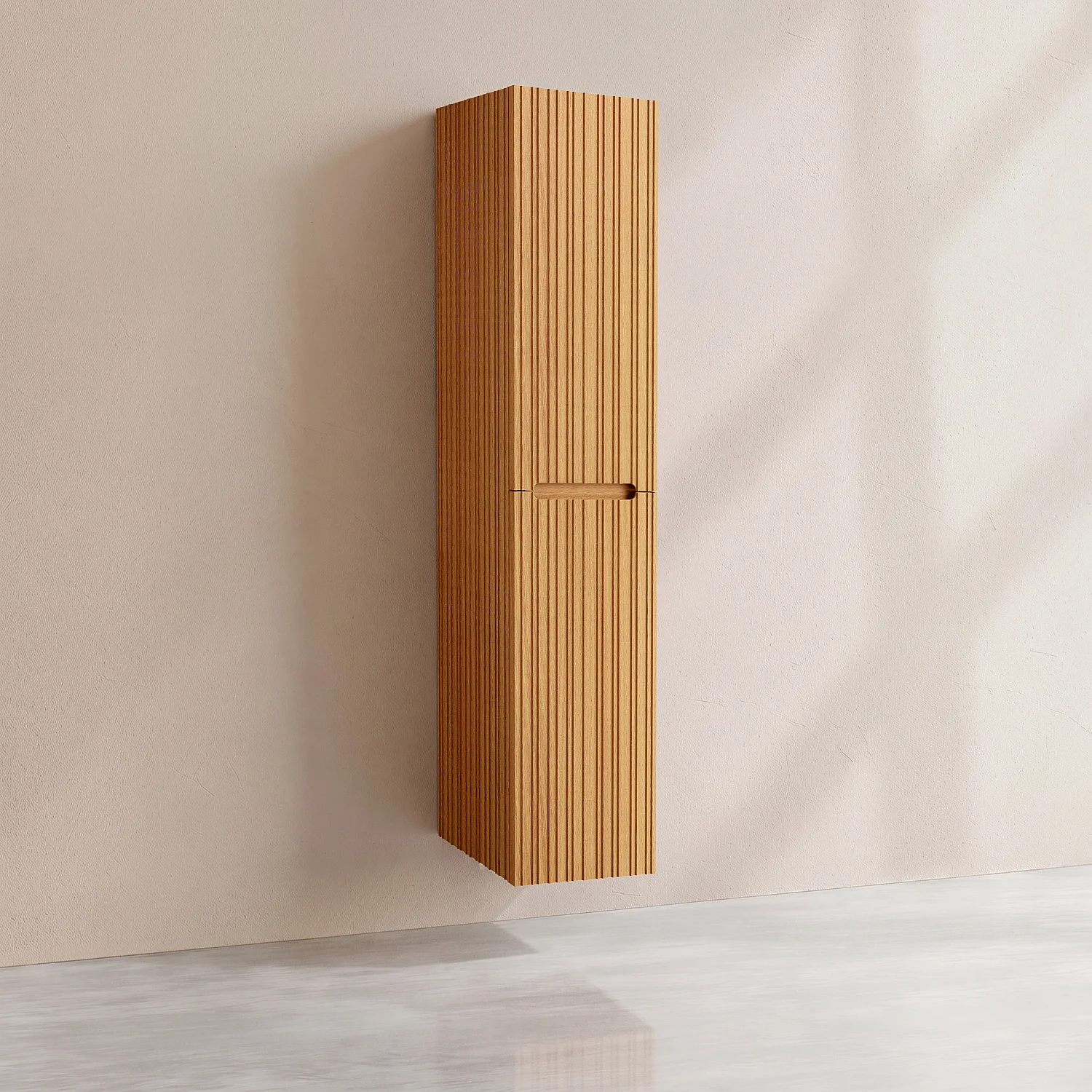 Hängender Badschrank mit 2 Türen mit Eichenfinish - Natur - 3
