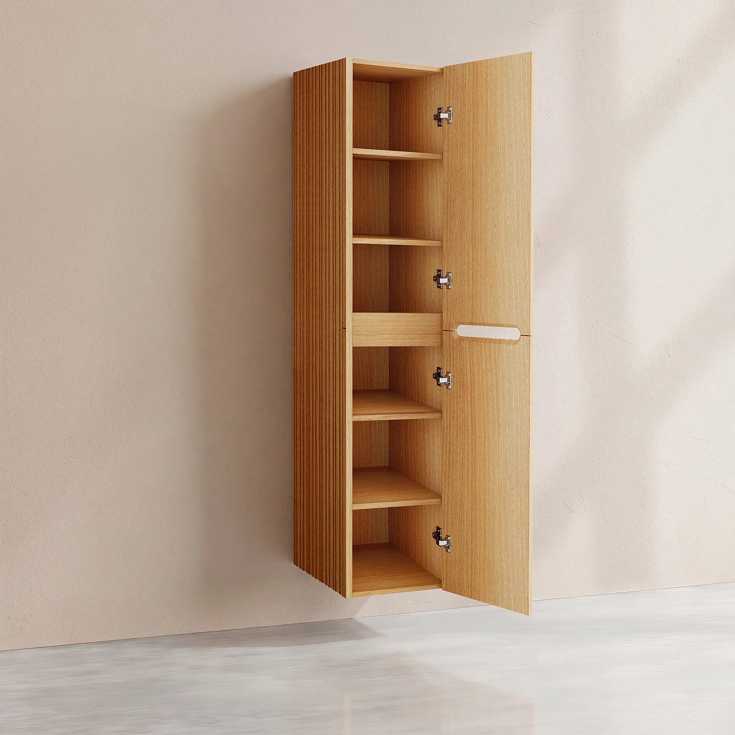 Hängender Badschrank mit 2 Türen mit Eichenfinish - Natur - 4