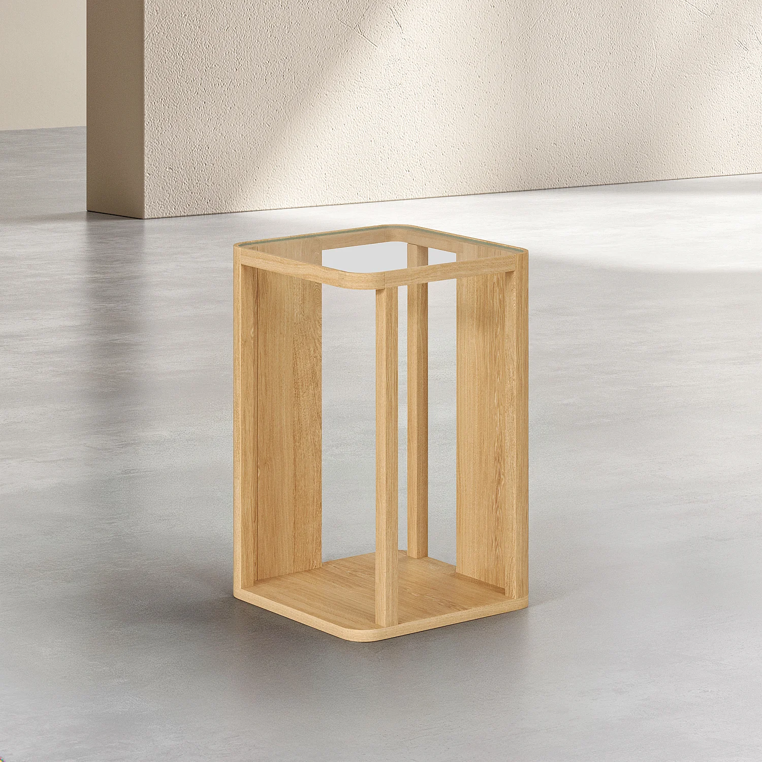 Table d'appoint en bois massif plaqué chêne et verre trempé - Naturel - Design by Hélèna Pille - 4
