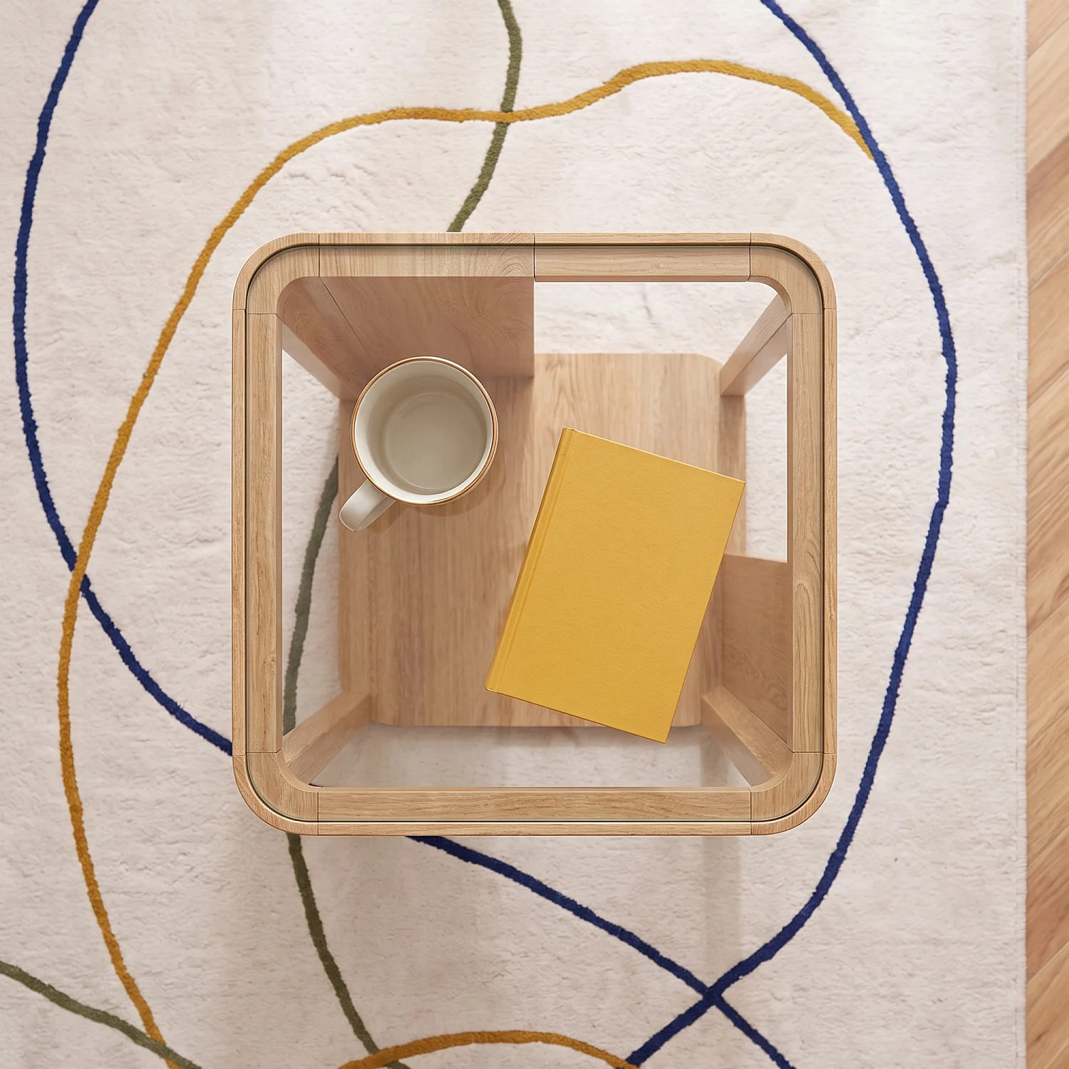 Table d'appoint en bois massif plaqué chêne et verre trempé - Naturel - Design by Hélèna Pille - 6
