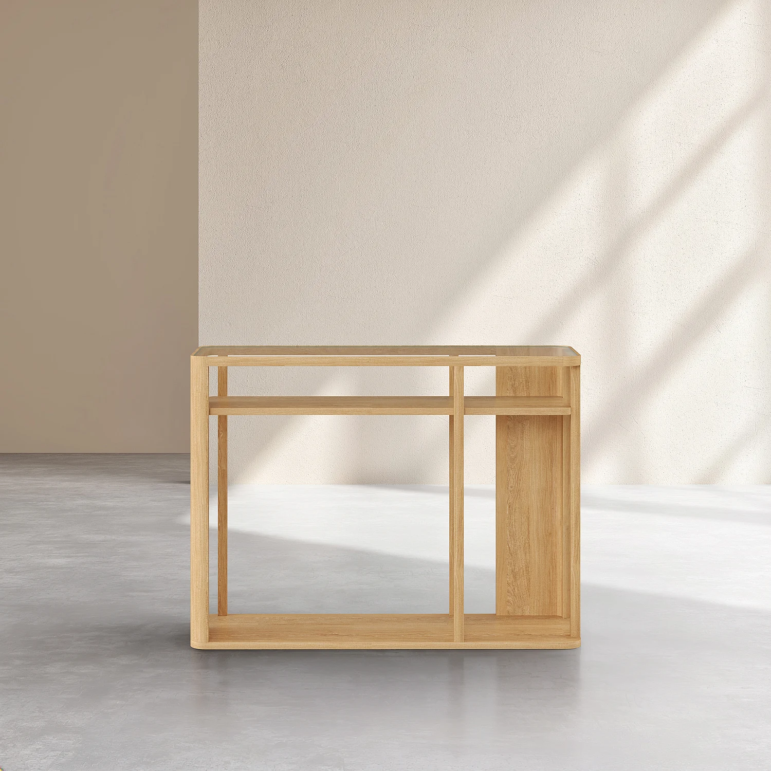 Console en bois massif plaqué chêne et verre trempé - Naturel - Design by Hélèna Pille - 2