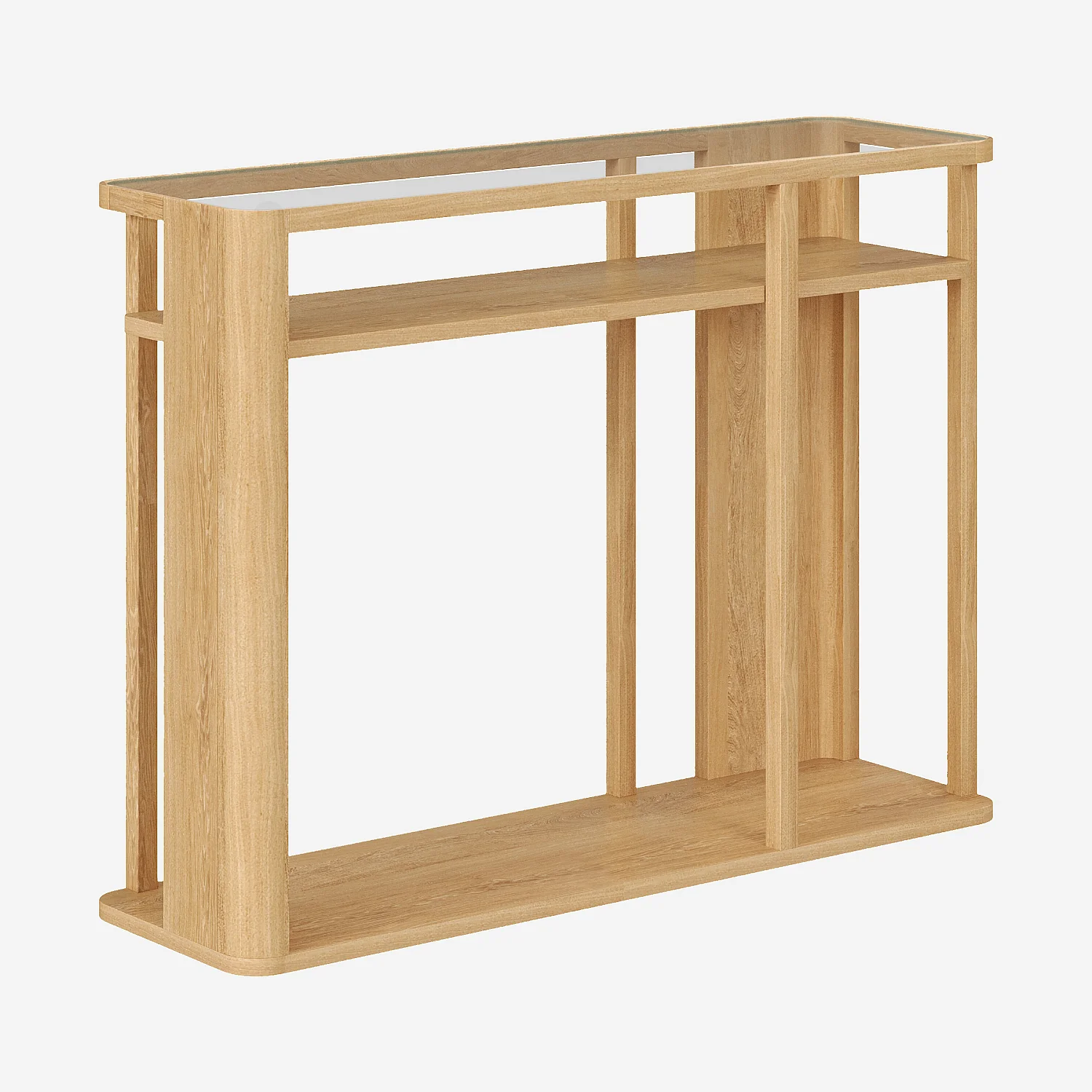 Console en bois massif plaqué chêne et verre trempé - Naturel - 3