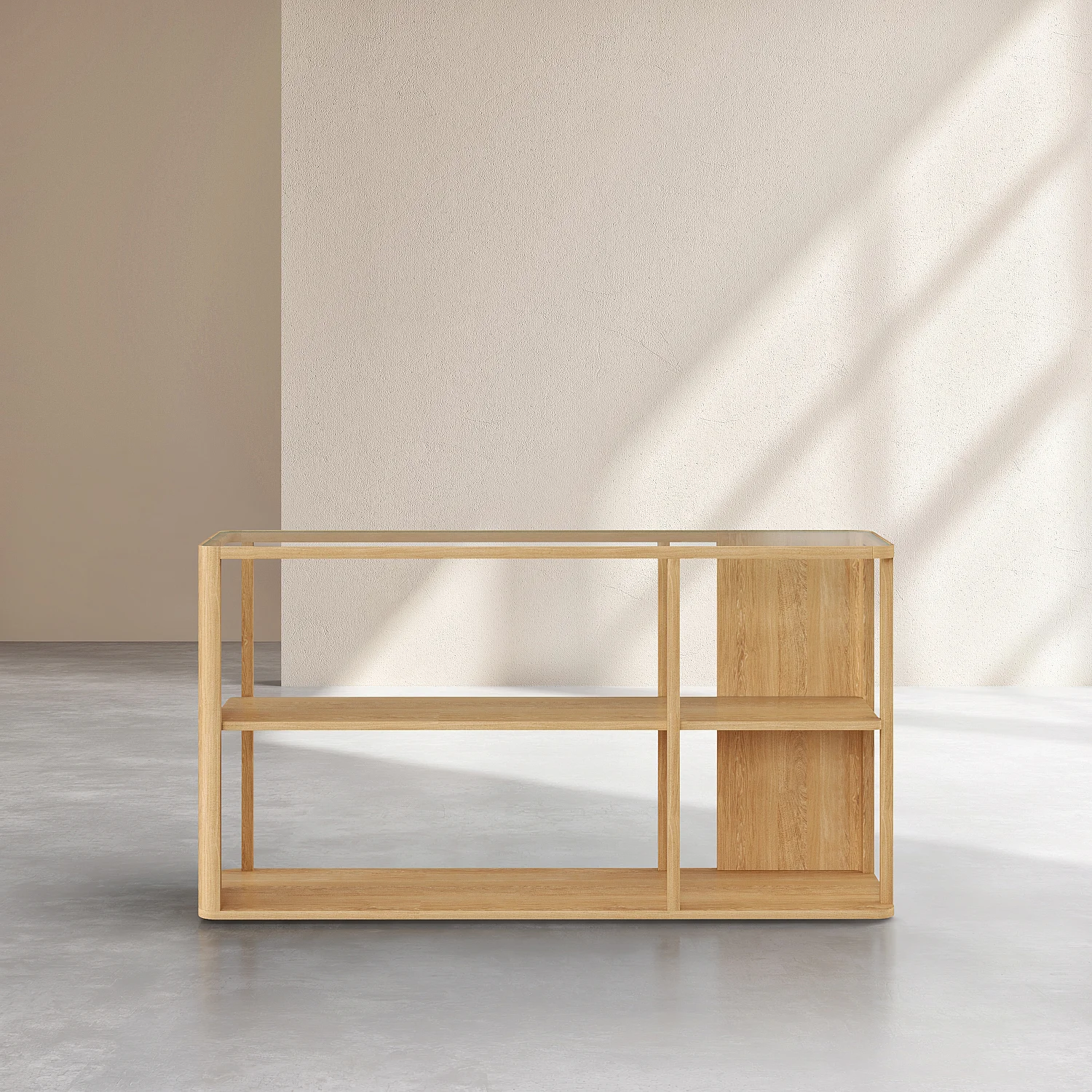 Bogreol i massivt træ med egetræsfiner og hærdet glas - 140 x 75 cm - Natur - 2