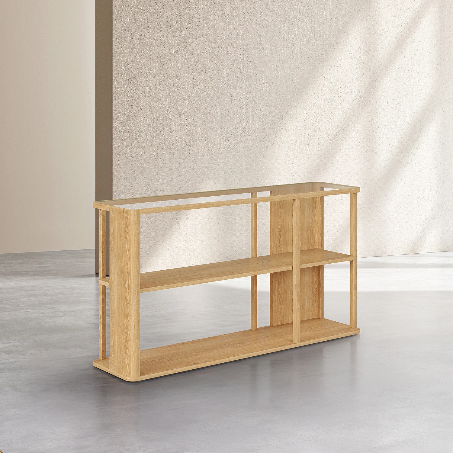 Bogreol i massivt træ med egetræsfiner og hærdet glas - 140 x 75 cm - Natur - 5