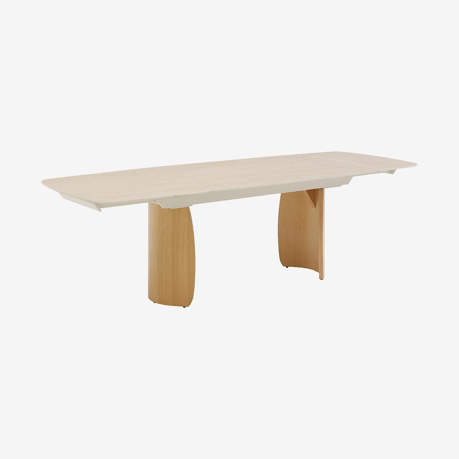 Table rectangulaire extensible en céramique effet travertin et pieds finition chêne - Beige - 3