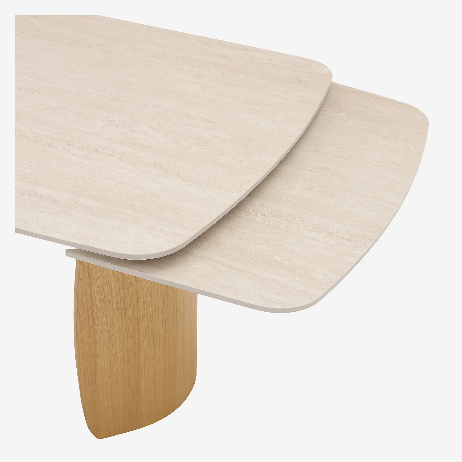 Table rectangulaire extensible en céramique effet travertin et pieds finition chêne - Beige - 2