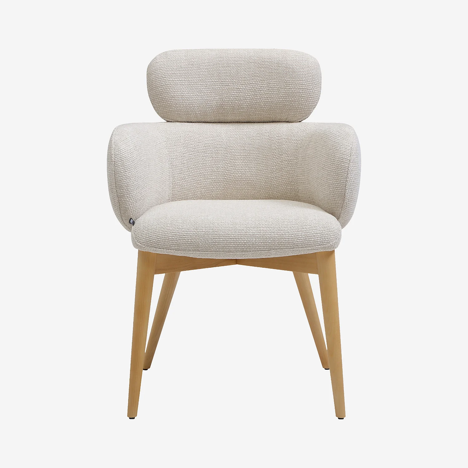 Lot de 2 chaises en tissu et bois massif finition chêne avec accoudoirs - Beige - 1