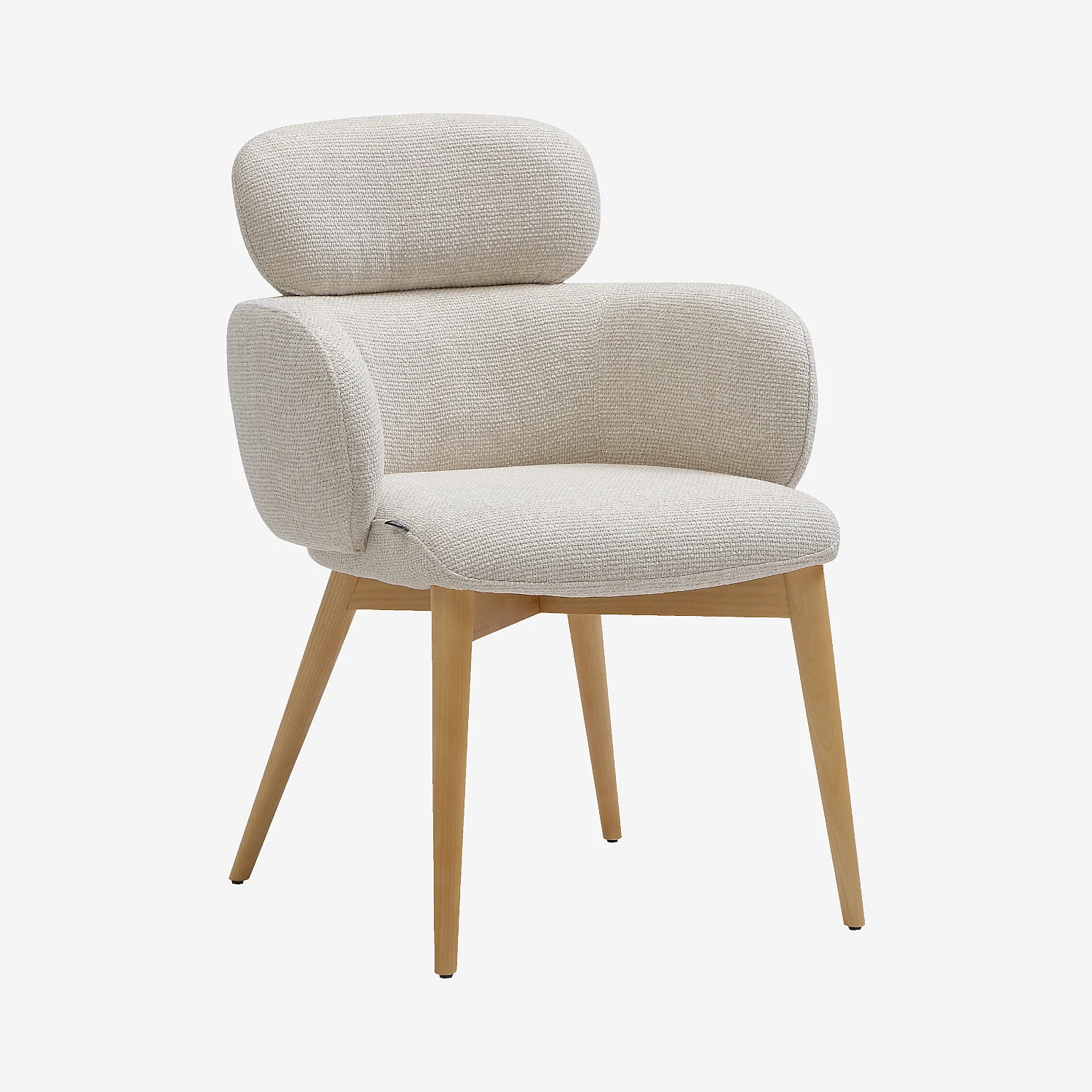 Lot de 2 chaises en tissu et bois massif finition chêne avec accoudoirs - Beige - 2